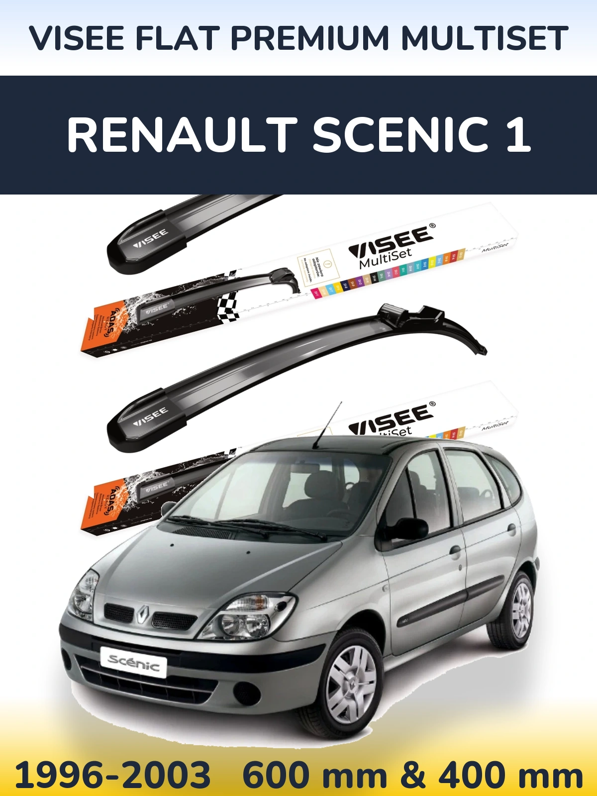 Komplet przednich wycieraczek VISEE FLAT PREMIUM MultiSet 600 & 400 mm do Renault Scenic 1 1996-2003