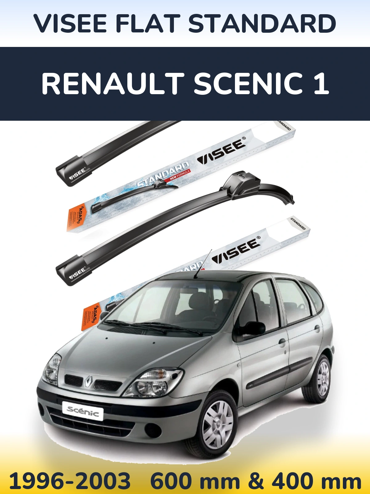 Komplet przednich wycieraczek VISEE FLAT STANDARD 600 & 400 mm do Renault Scenic 1 1996-2003