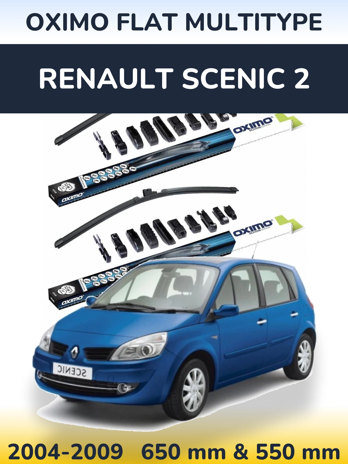 Комплект передних дворников Oximo Flat MultiТипe 650 & 550 мм для Renault Scenic 2 2004-2009