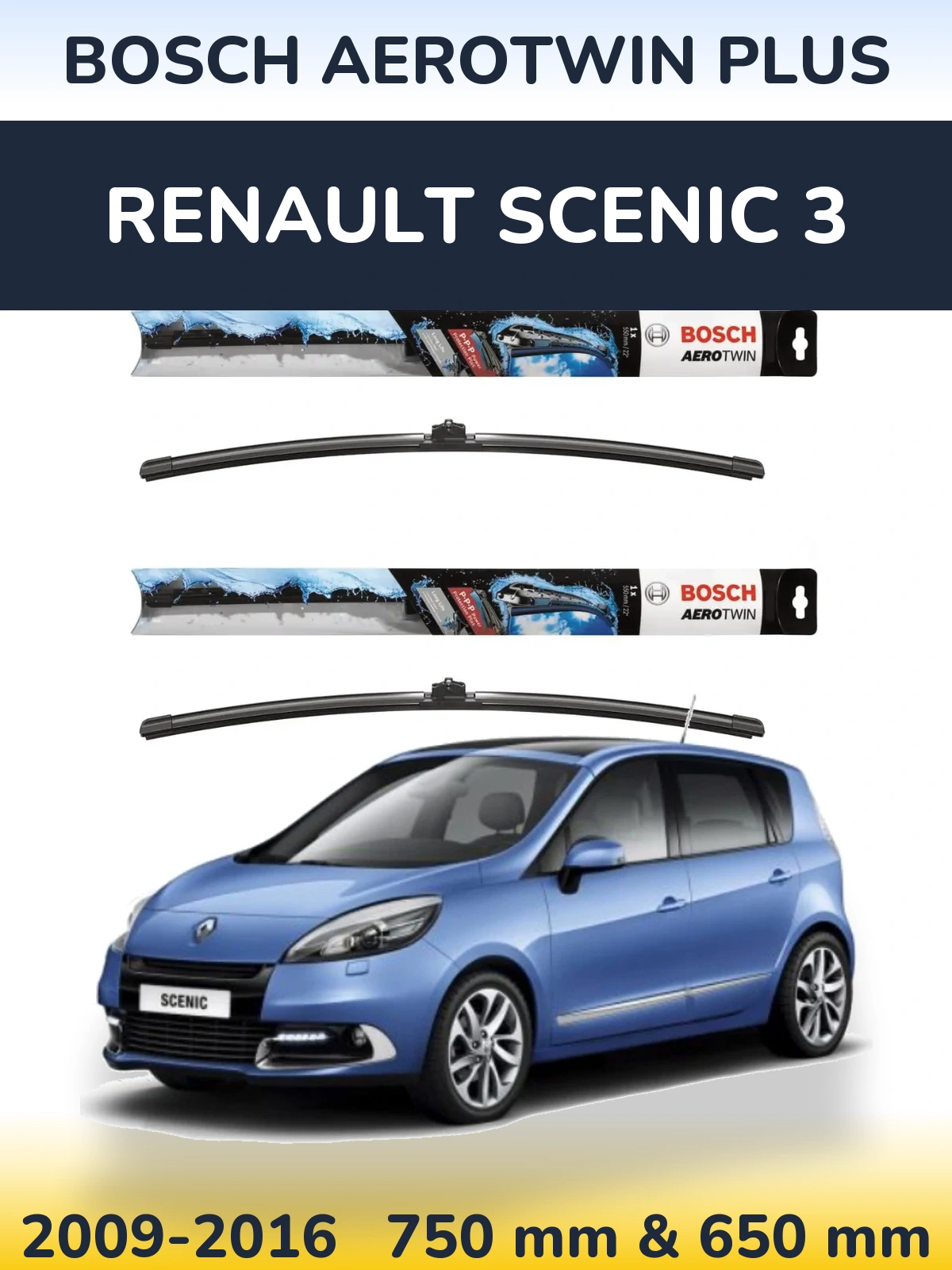 Комплект передних дворников BOSCH AeroTwin Plus 750 & 650 мм для Renault Scenic 3 2009-2016