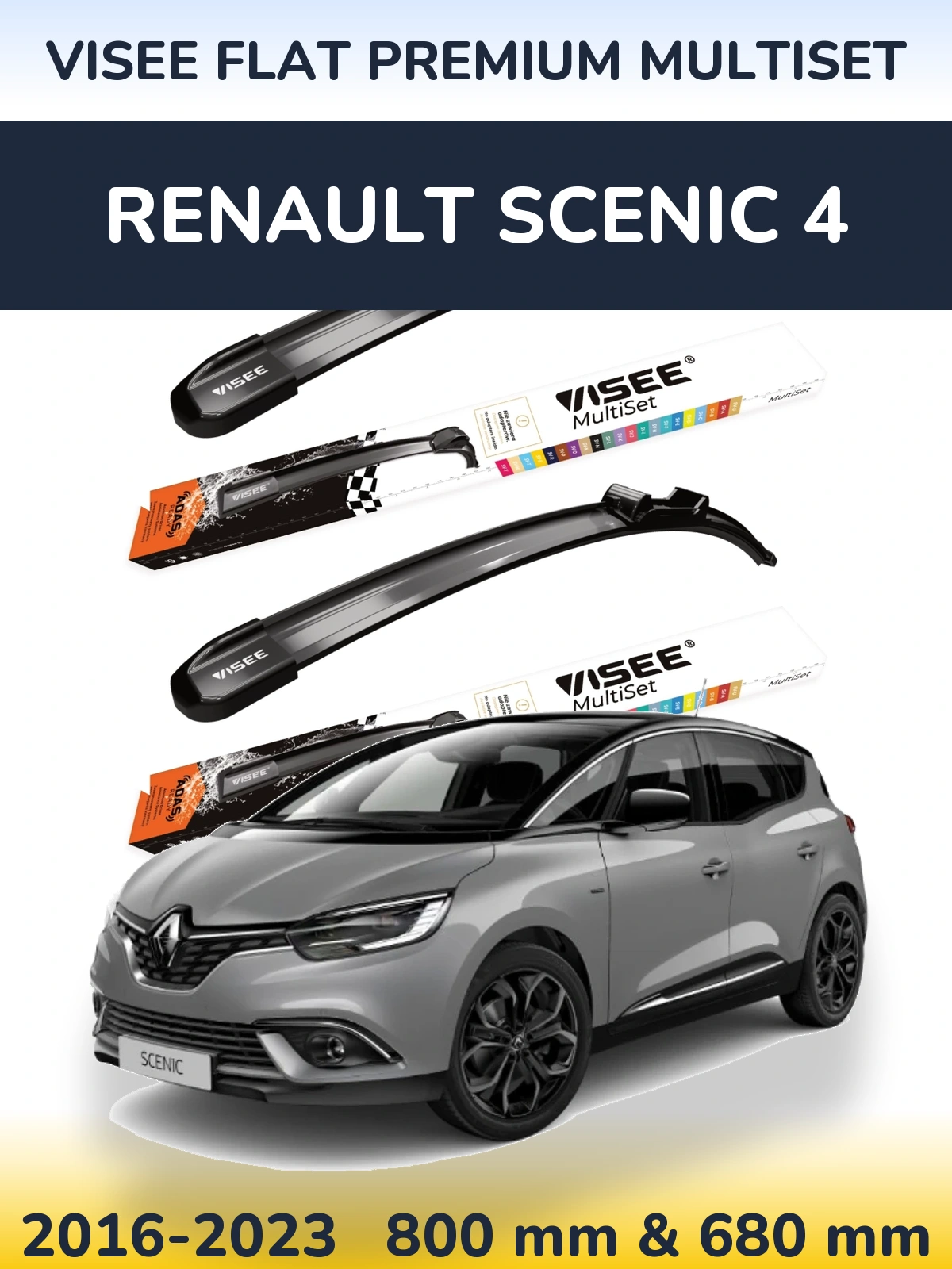 Komplet przednich wycieraczek VISEE FLAT PREMIUM MultiSet 800 & 680 mm do Renault Scenic 4 2016-2023