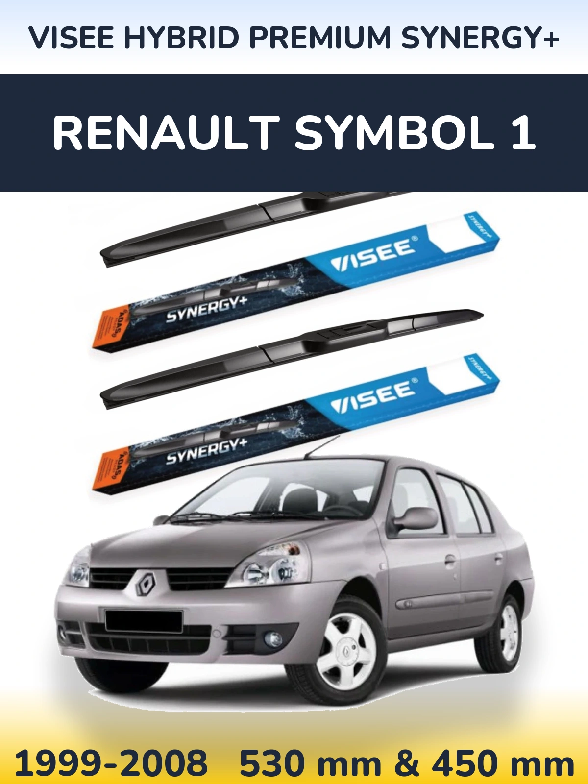 Komplet przednich wycieraczek VISEE HYBRID PREMIUM SYNERGY+ 530 & 450 mm do Renault Symbol 1 1999-2008