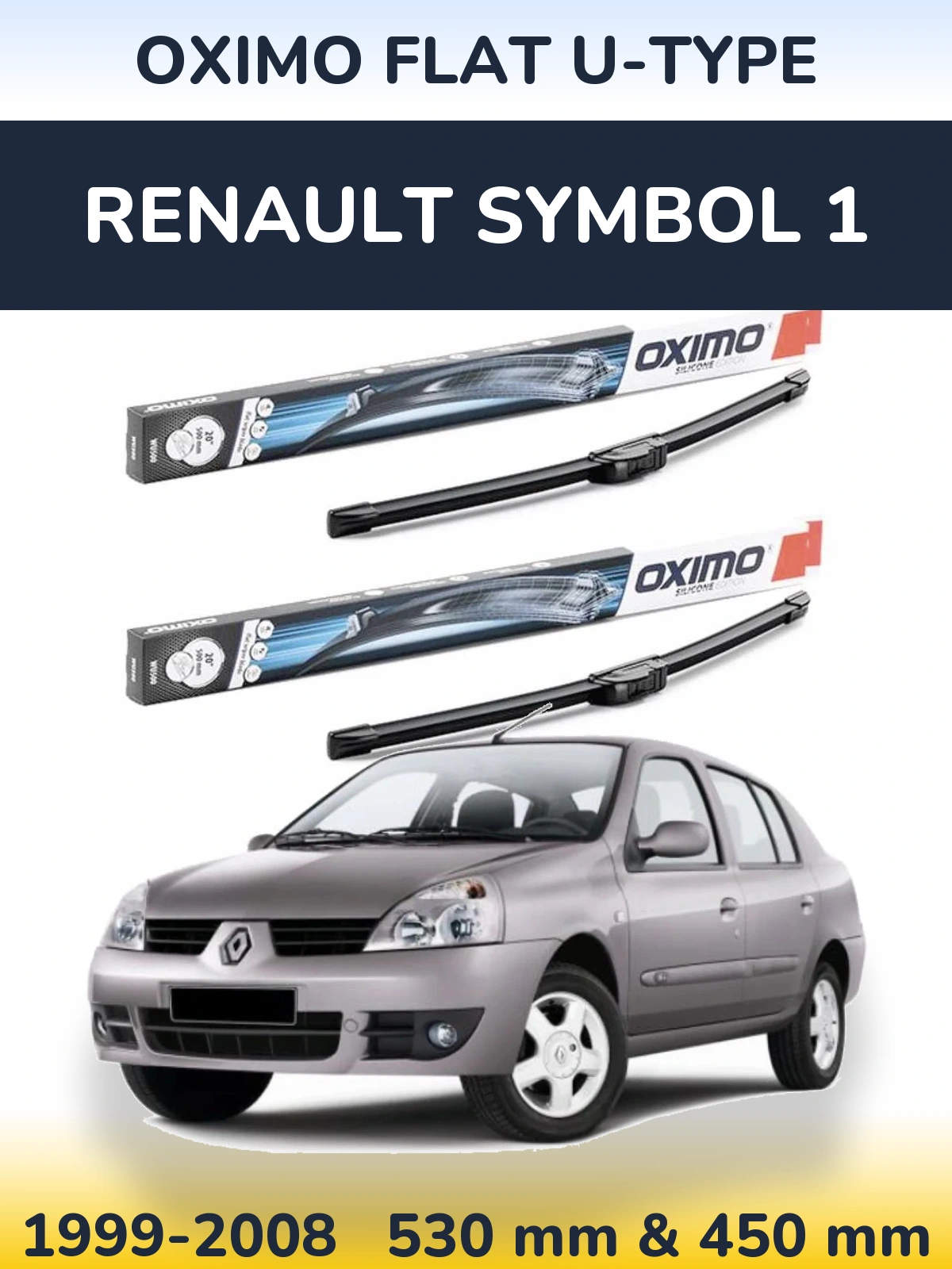 Комплект передних дворников Oximo Flat U-type 530 & 450 мм для Renault Symbol 1 1999-2008