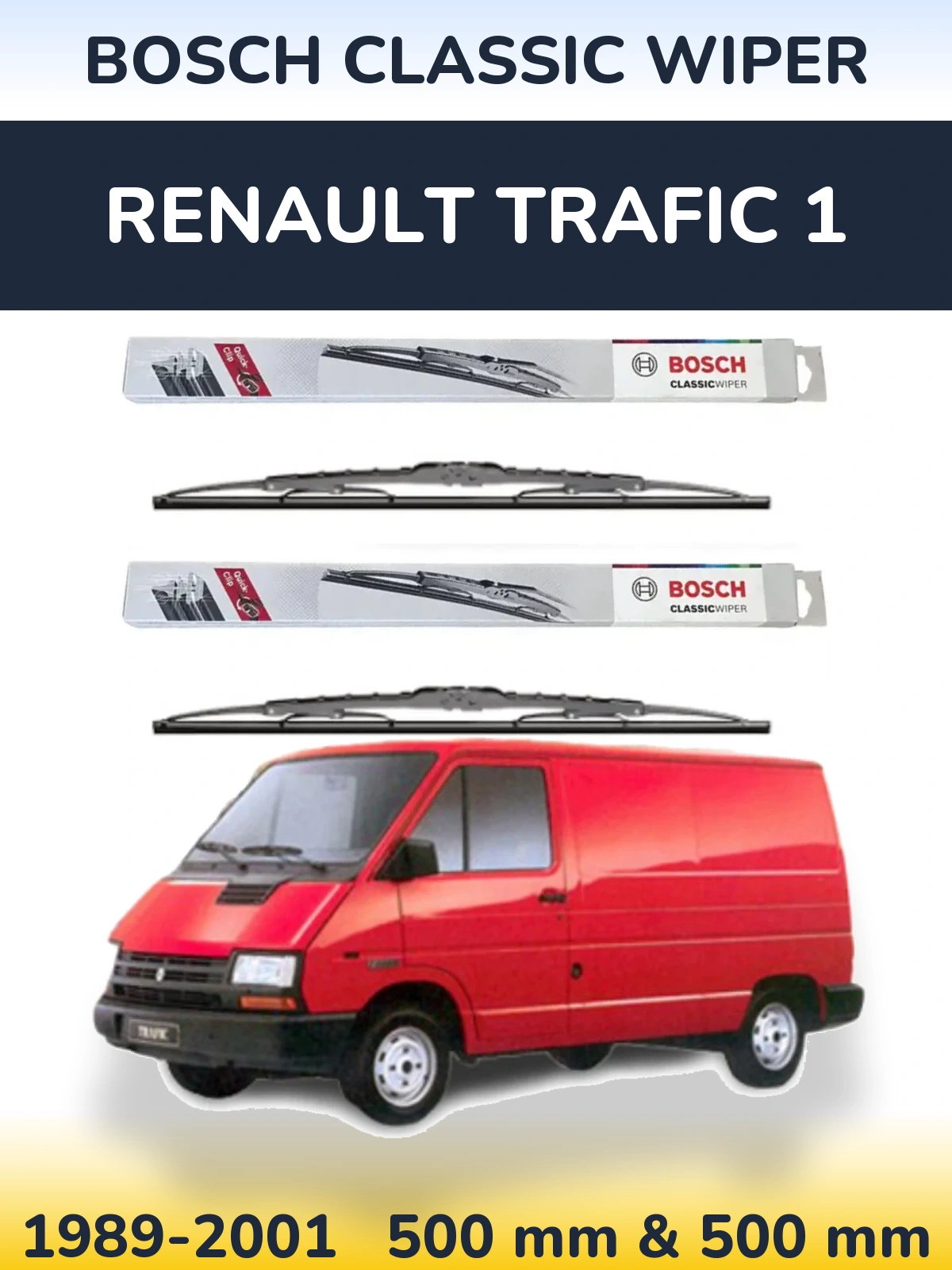 Комплект передних дворников BOSCH Classic Wiper 500 & 500 мм для Renault Trafic 1 1989-2001