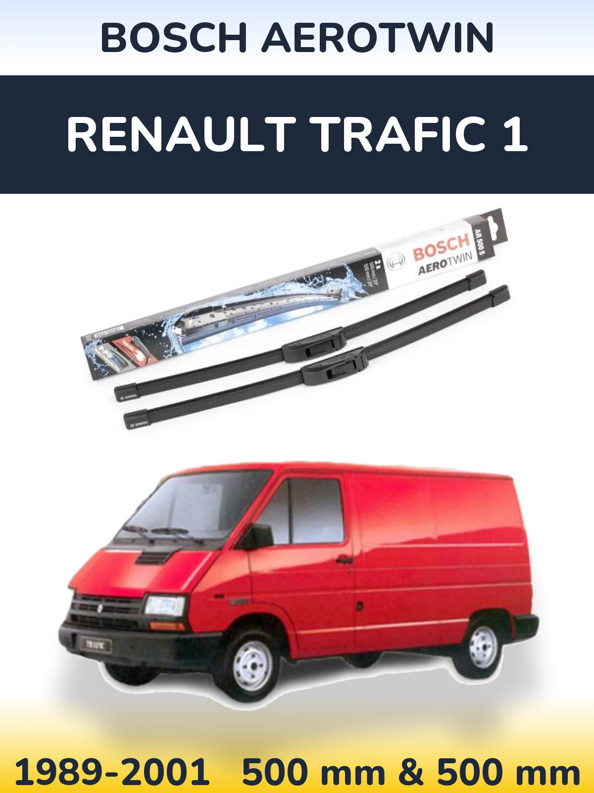 Комплект передних дворников BOSCH AeroTwin 500 & 500 мм для Renault Trafic 1 1989-2001