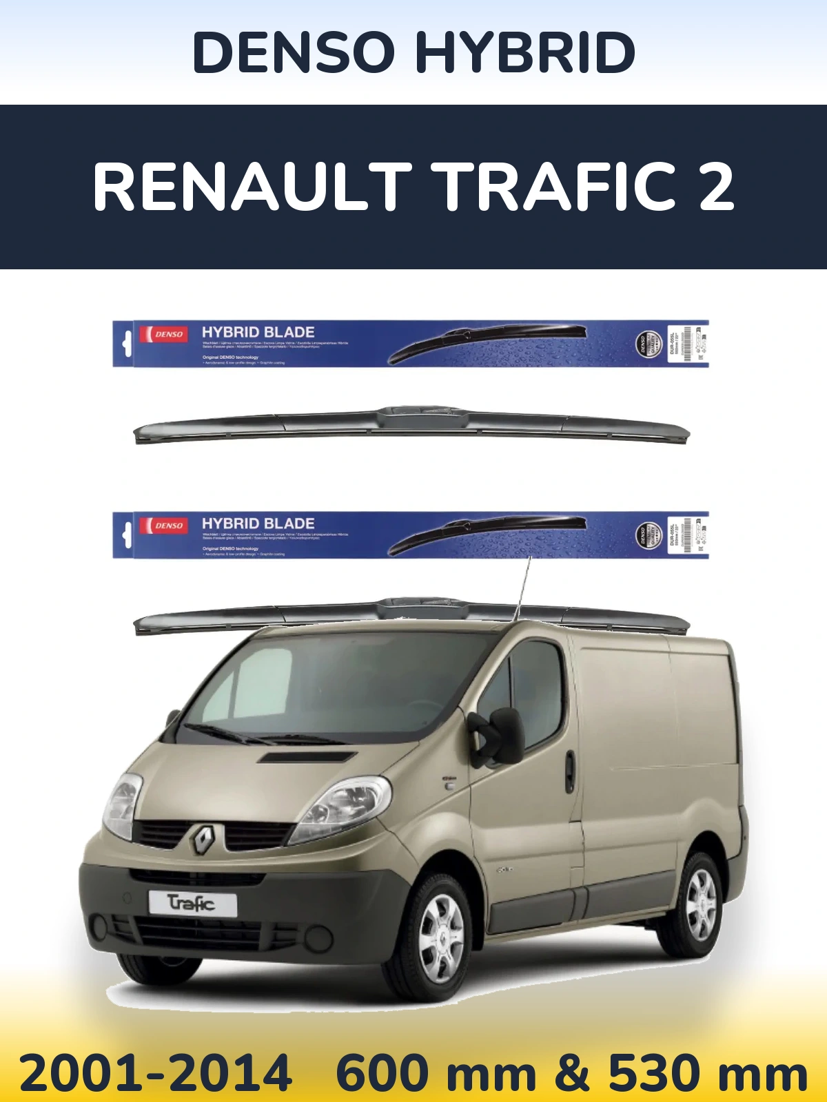 Komplet przednich wycieraczek Denso Hybrid 600 & 530 mm do Renault Trafic 2 2001-2014