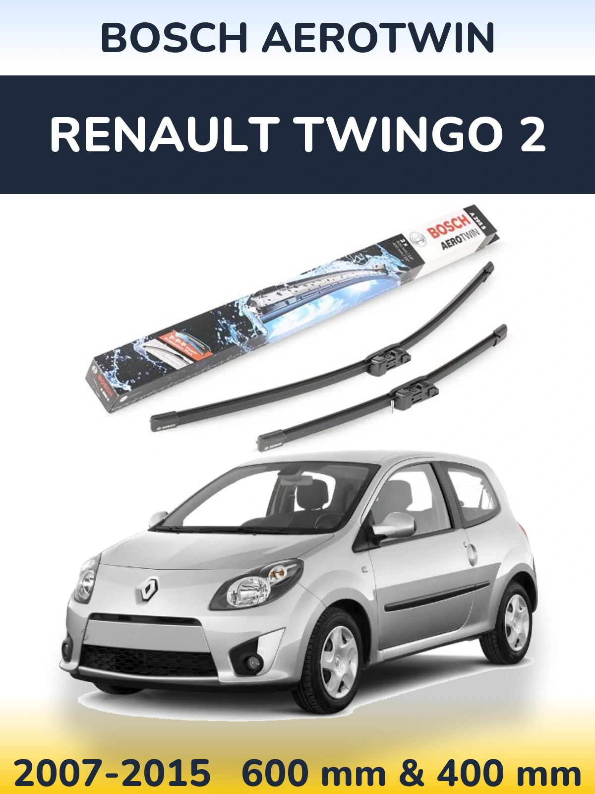 Комплект передних дворников BOSCH AeroTwin 600 & 400 мм для Renault Twingo 2 2007-2015