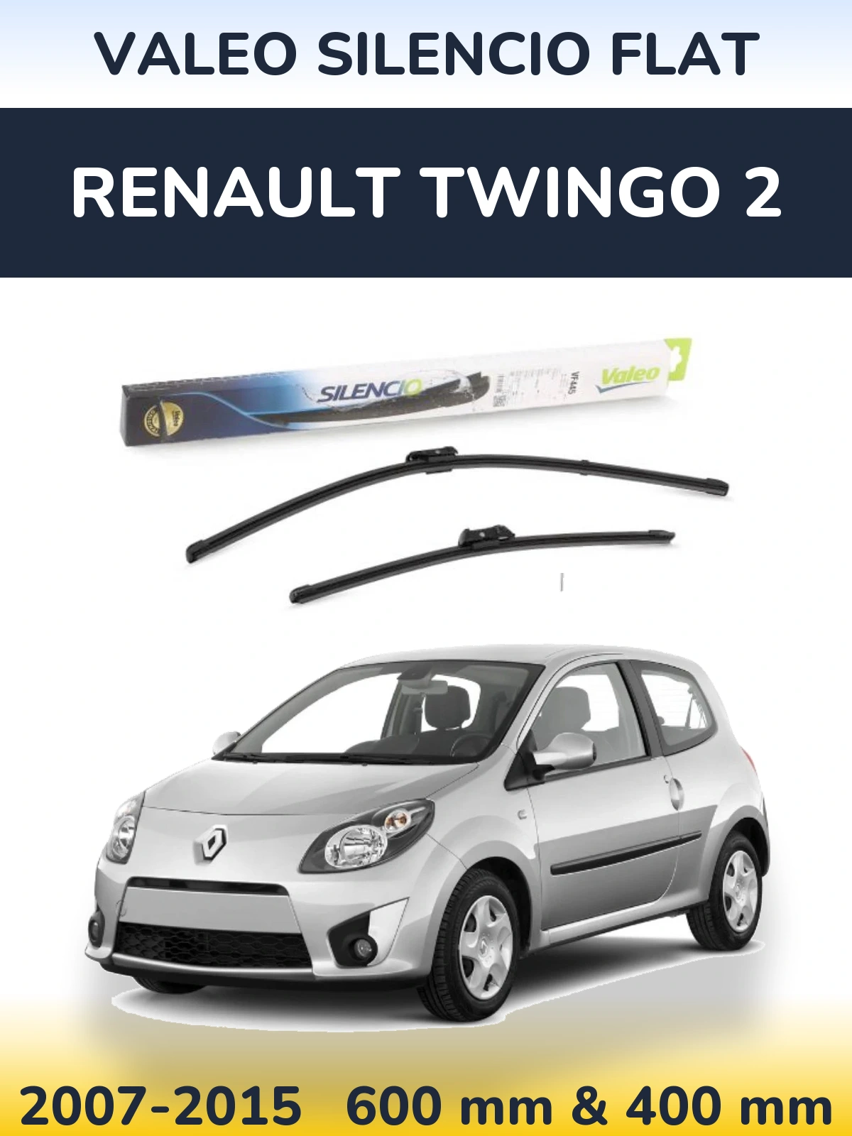 Front wiper blade set Valeo Silencio Flat 600 & 400 mm for Renault Twingo 2 2007-2015