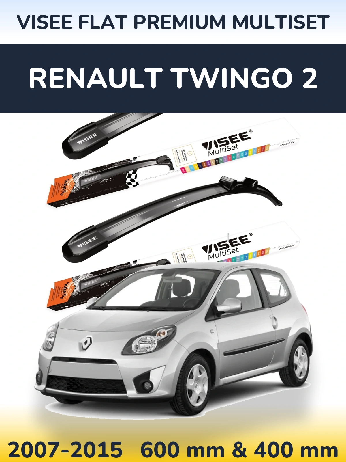 Komplet przednich wycieraczek VISEE FLAT PREMIUM MultiSet 600 & 400 mm do Renault Twingo 2 2007-2015