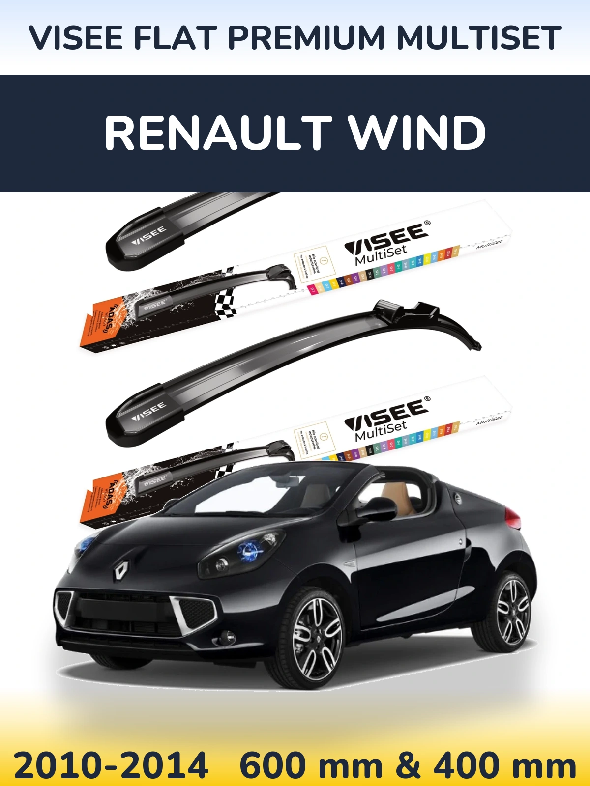 Komplet przednich wycieraczek VISEE FLAT PREMIUM MultiSet 600 & 400 mm do Renault Wind 2010-2014