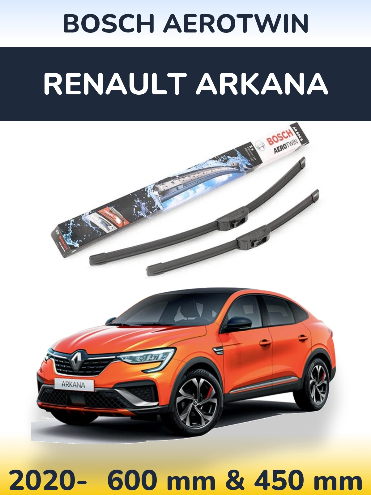 Комплект передних дворников BOSCH AeroTwin 600 & 450 мм для Renault Arkana 2020-2026