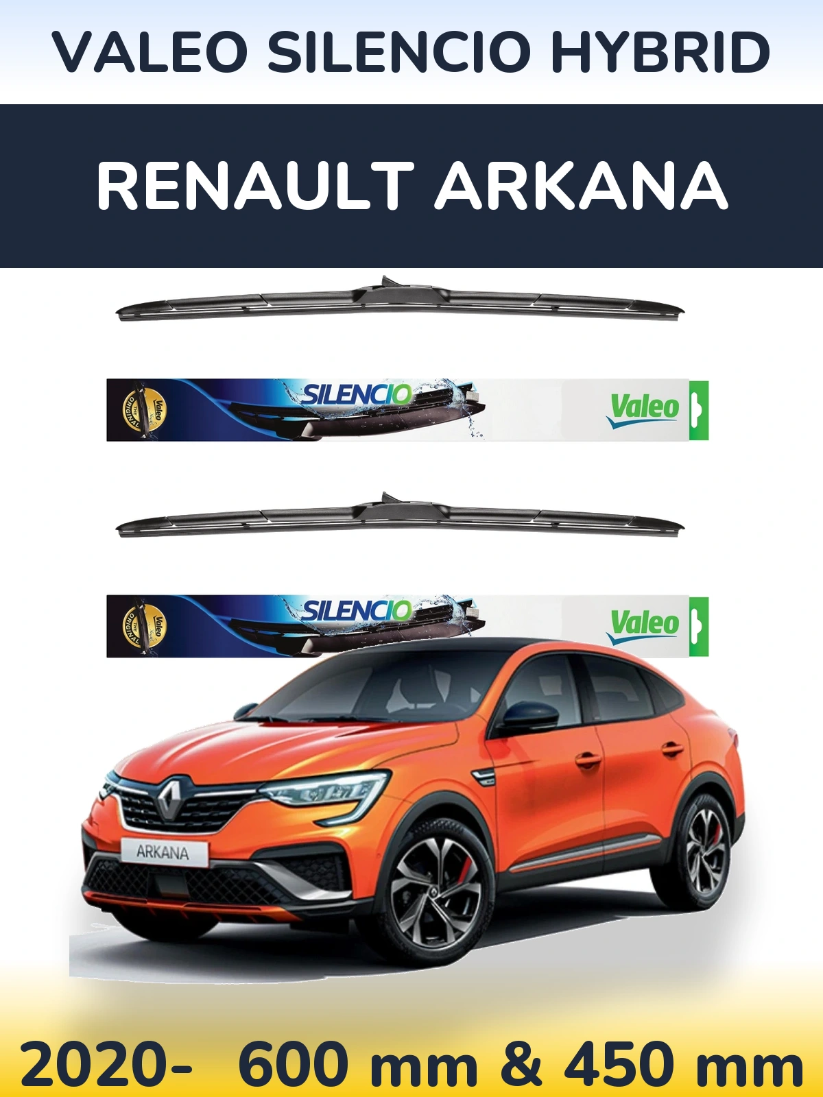Front wiper blade set Valeo Silencio Hybrid 600 & 450 mm for Renault Arkana 2020-2026