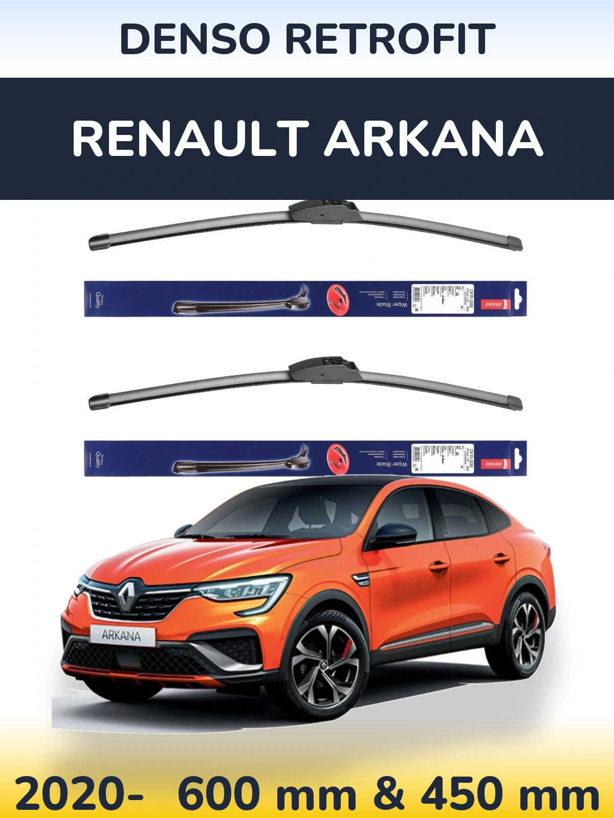 Front wiper blade set Denso Retrofit 600 & 450 mm for Renault Arkana 2020-2026