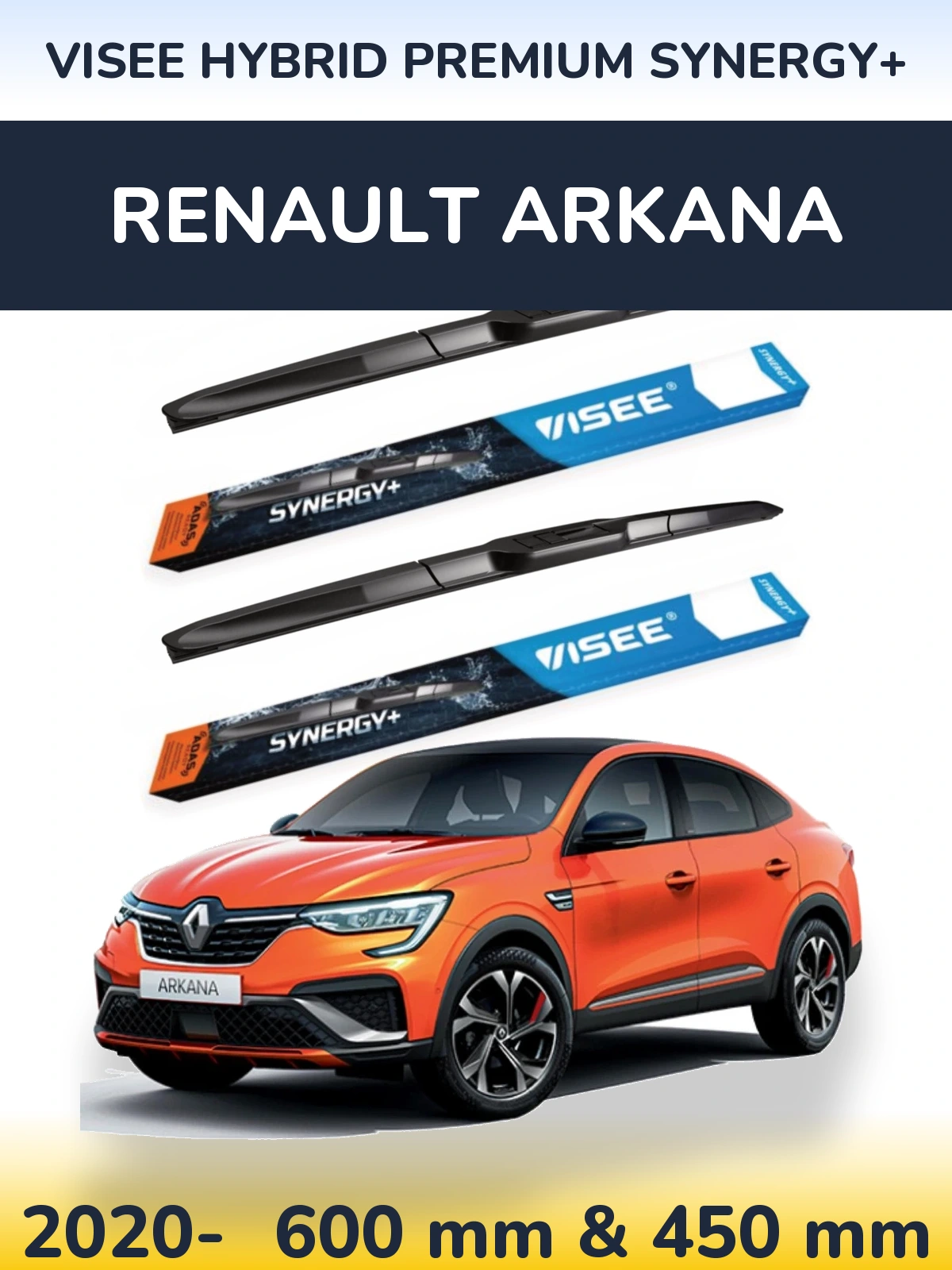 Front wiper blade set VISEE HYBRID PREMIUM SYNERGY+ 600 & 450 mm for Renault Arkana 2020-2026