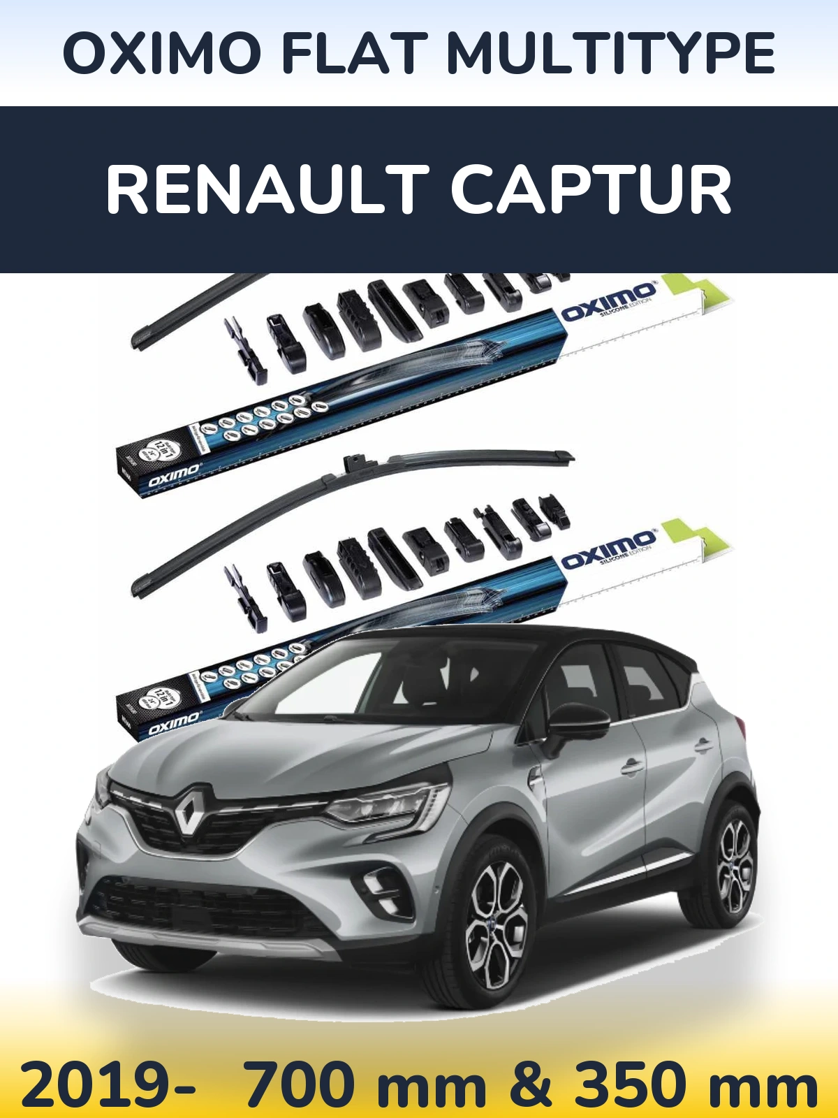 Front wiper blade set Oximo Flat MultiTypee 700 & 350 mm for Renault Captur 2019-2026
