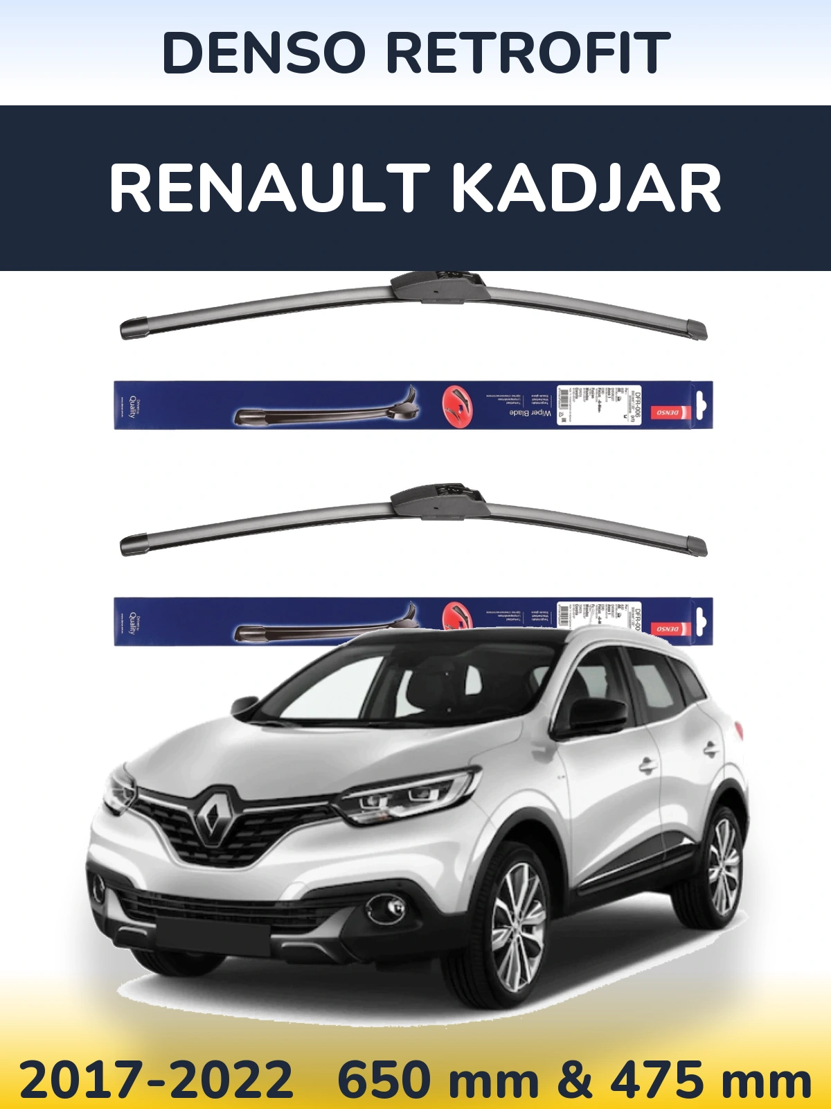 Комплект передних дворников Denso Retrofit 650 & 475 мм для Renault Kadjar 2017-2022