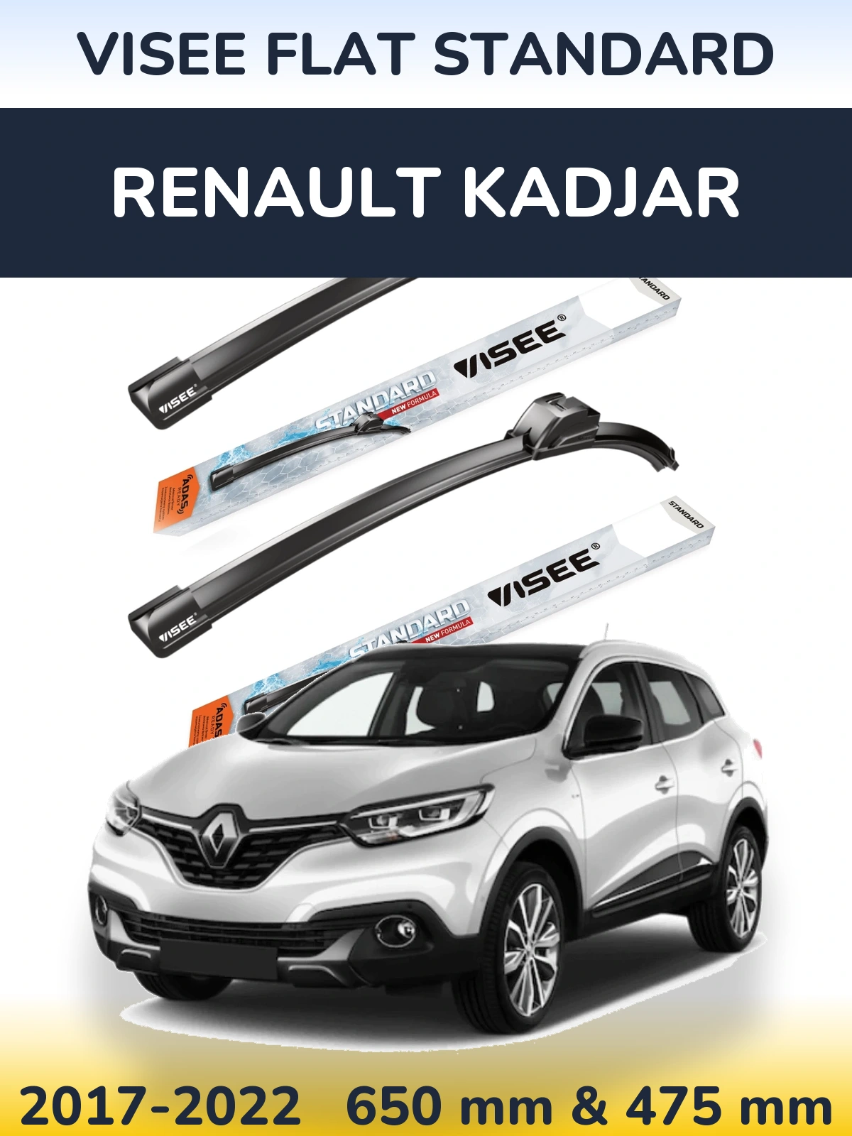 Komplet przednich wycieraczek VISEE FLAT STANDARD 650 & 475 mm do Renault Kadjar 2017-2022