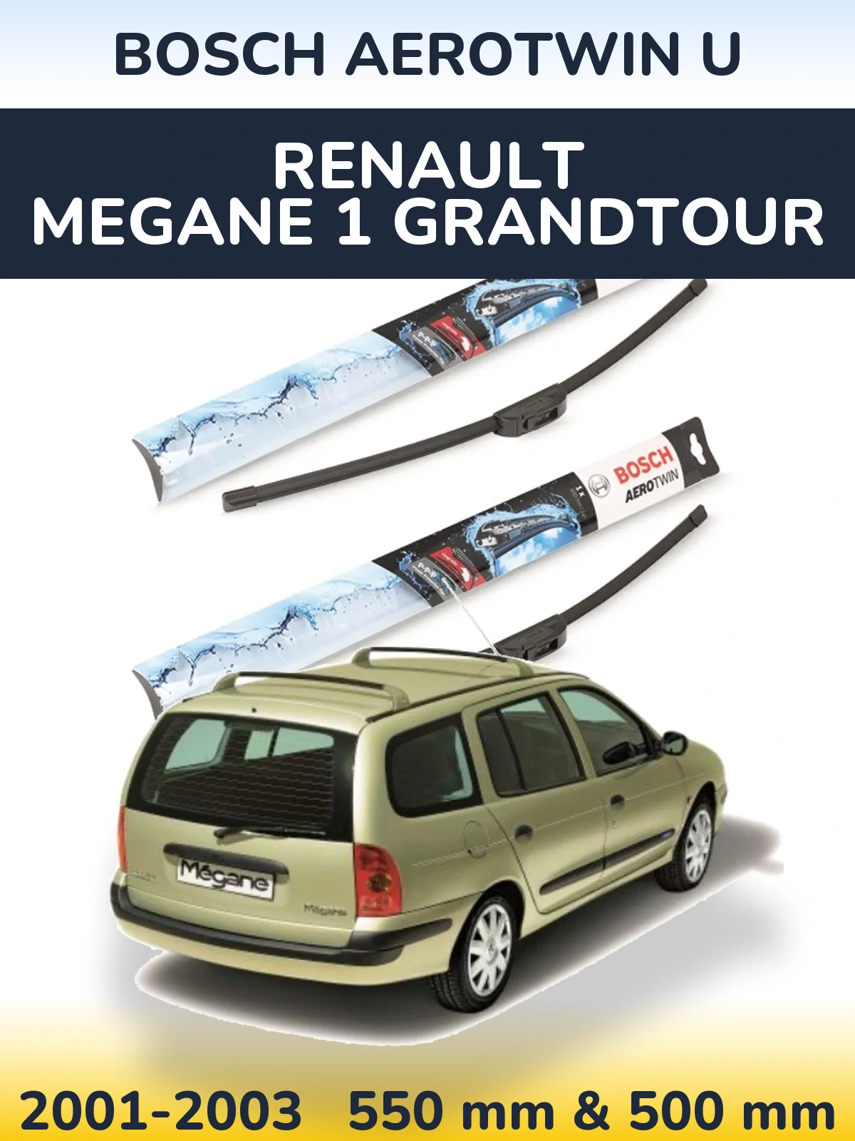 Комплект передніх щіток BOSCH AeroTwin U 550 & 500 мм для Renault Megane 1 Grandtour 2001-2003