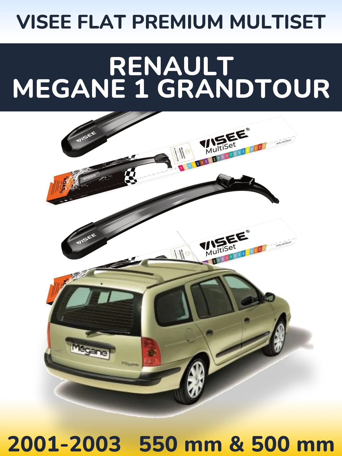 Komplet przednich wycieraczek VISEE FLAT PREMIUM MultiSet 550 & 500 mm do Renault Megane 1 Grandtour 2001-2003
