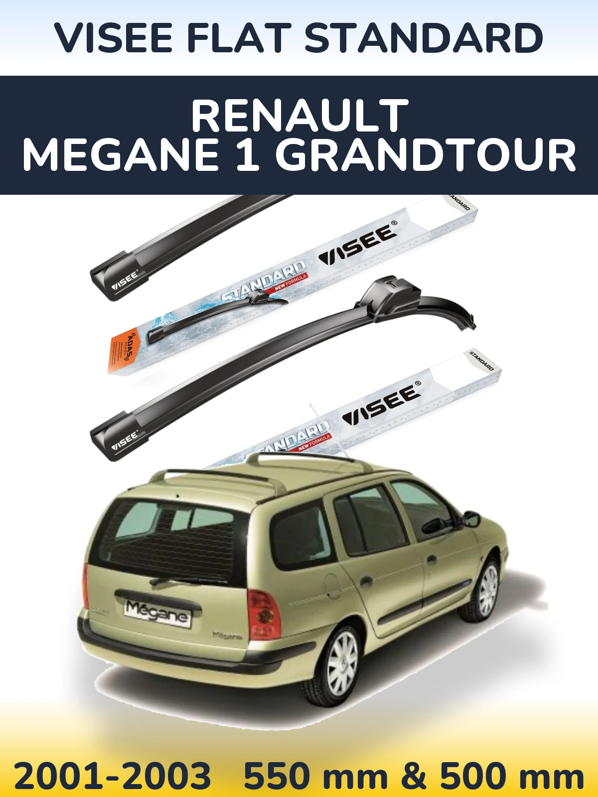 Комплект передних дворников VISEE FLAT STANDARD 550 & 500 мм для Renault Megane 1 Grandtour 2001-2003