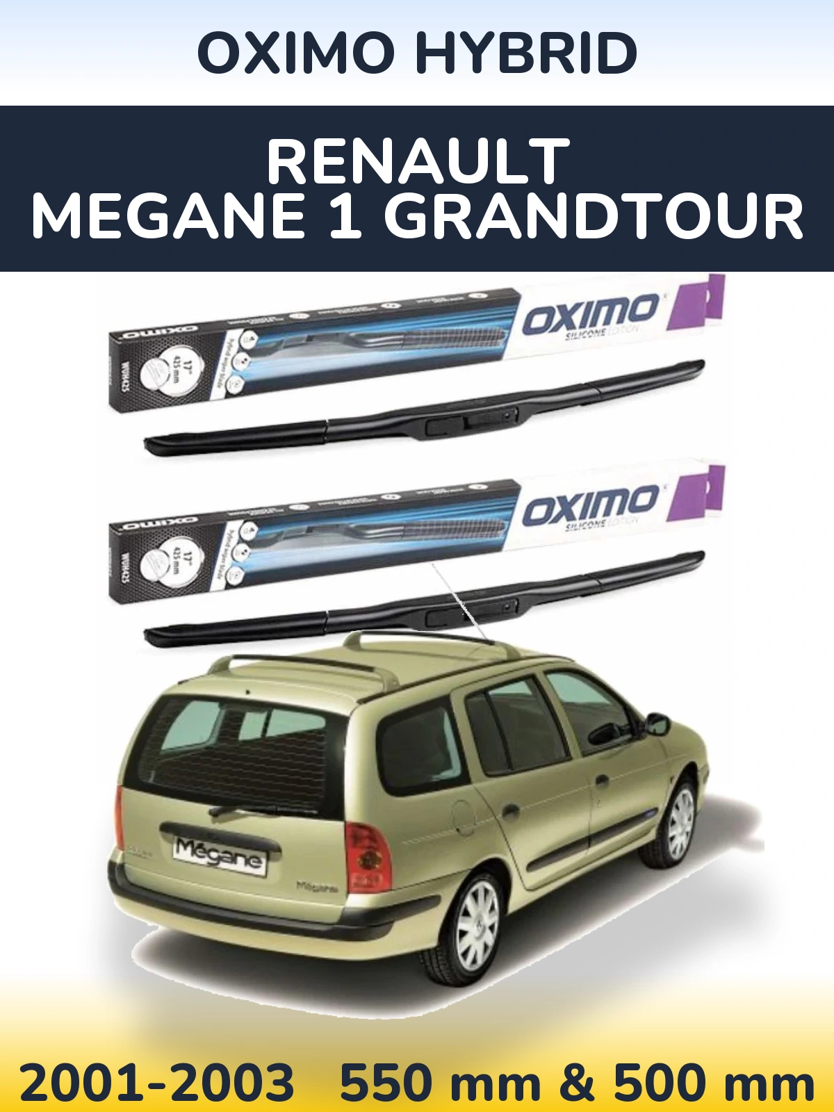 Комплект передних дворников Oximo Hybrid 550 & 500 мм для Renault Megane 1 Grandtour 2001-2003