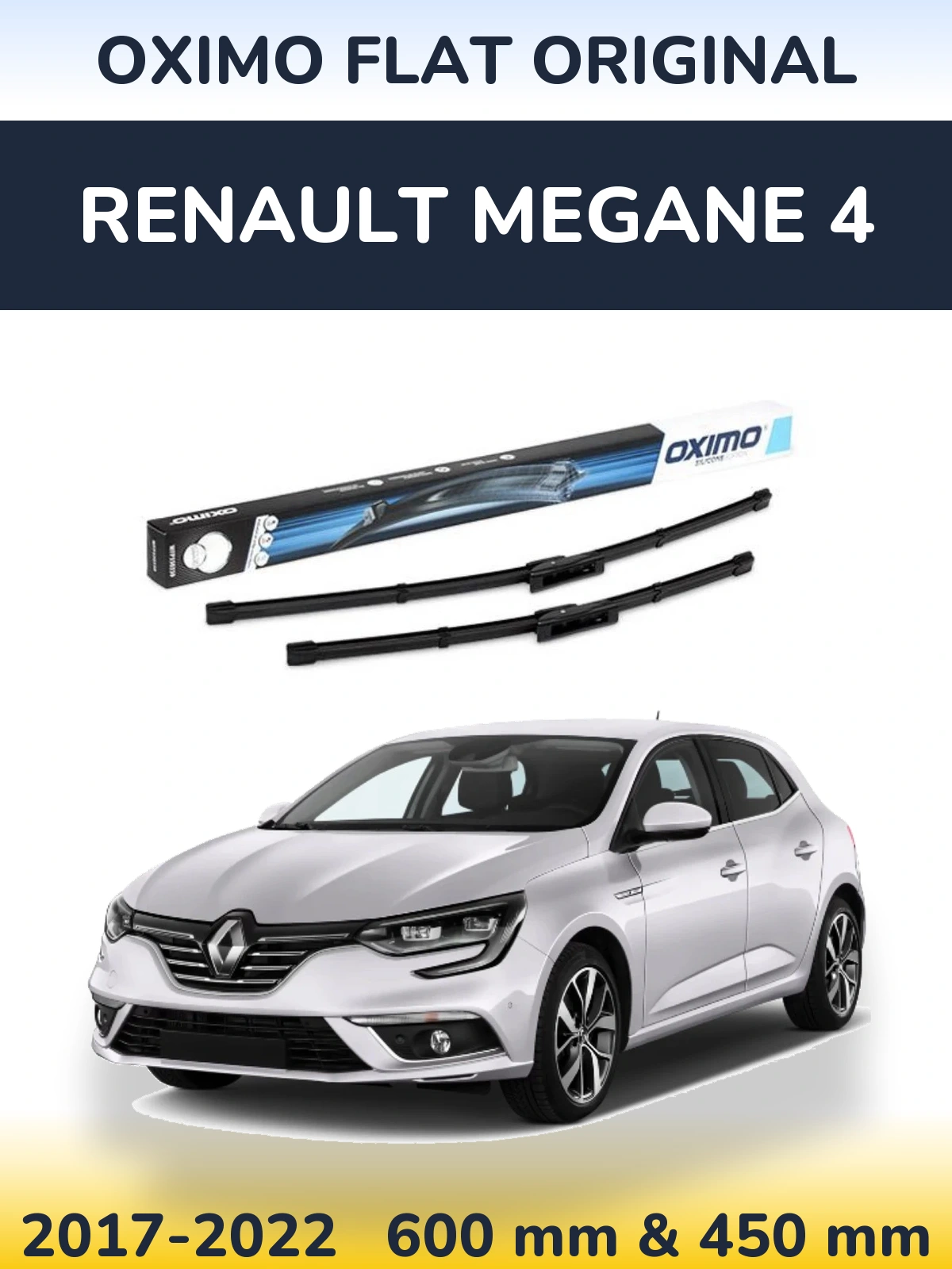 Комплект передних дворников Oximo Flat Original 600 & 450 мм для Renault Megane 4 2017-2022