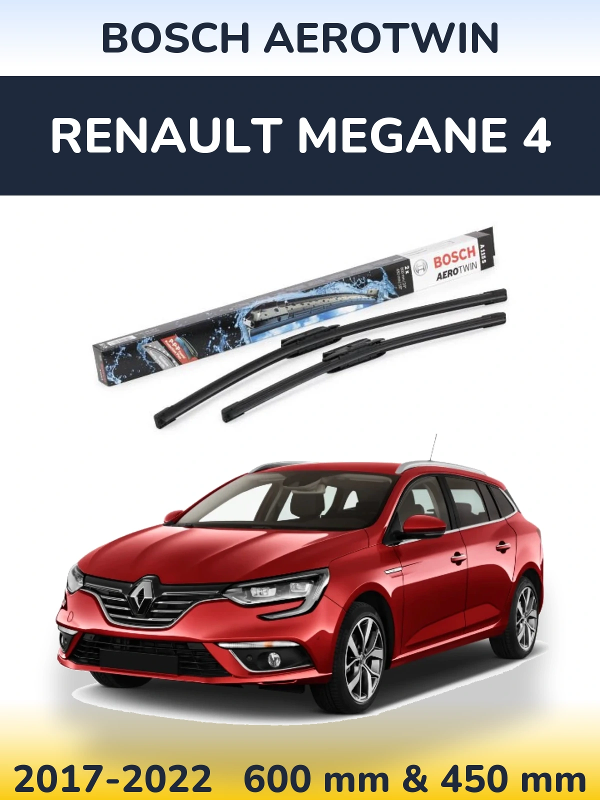 Комплект передних дворников BOSCH AeroTwin 600 & 450 мм для Renault Megane 4 2017-2022