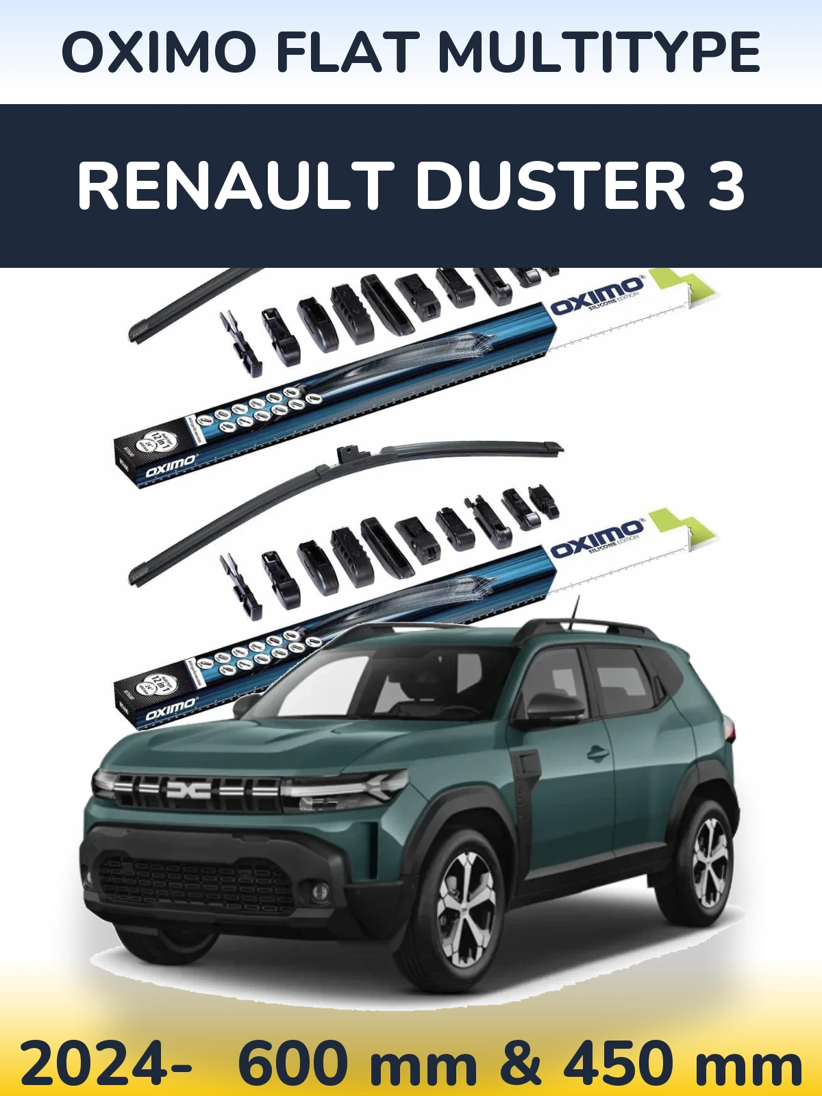 Komplet przednich wycieraczek Oximo Flat MultiType 600 & 450 mm do Renault Duster 3 2024-2026