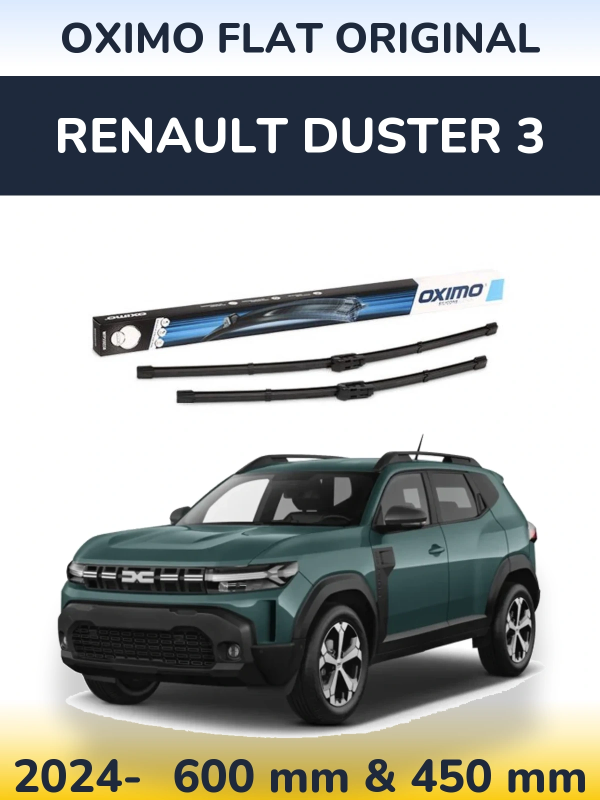 Front wiper blade set Oximo Flat Original 600 & 450 mm for Renault Duster 3 2024-2026
