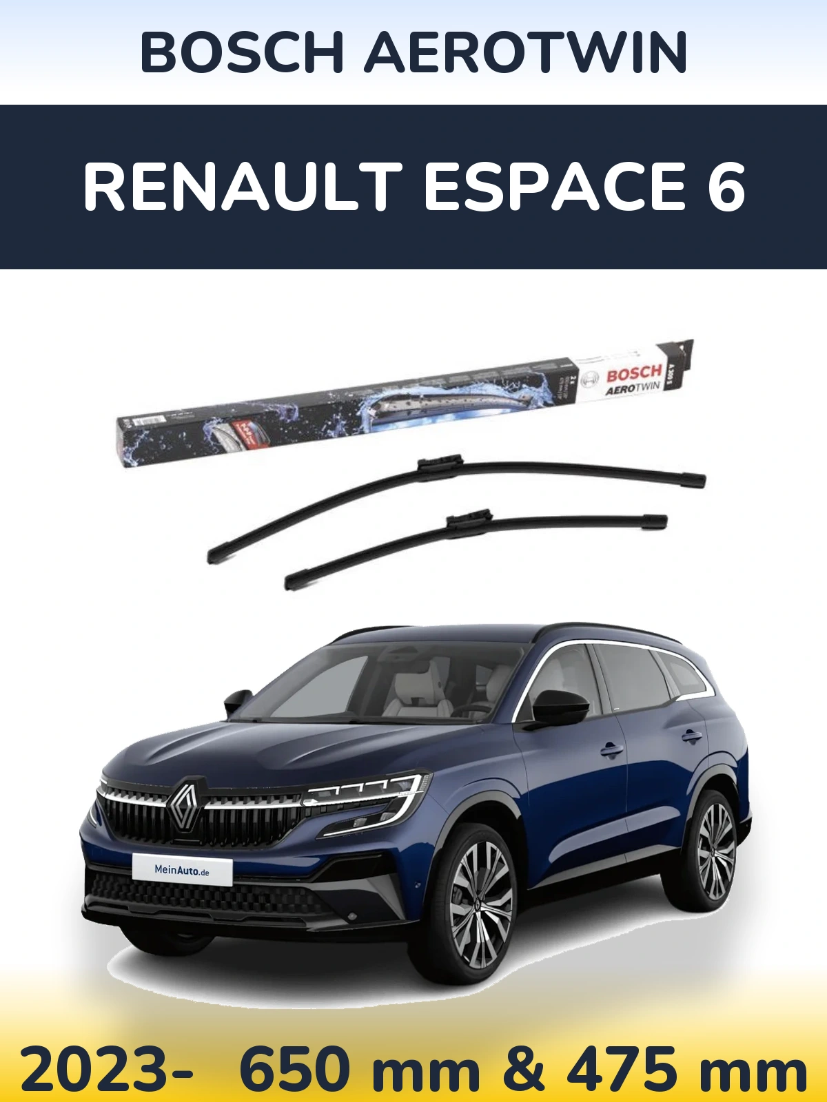 Комплект передних дворников BOSCH AeroTwin 650 & 475 мм для Renault Espace 6 2023-2026