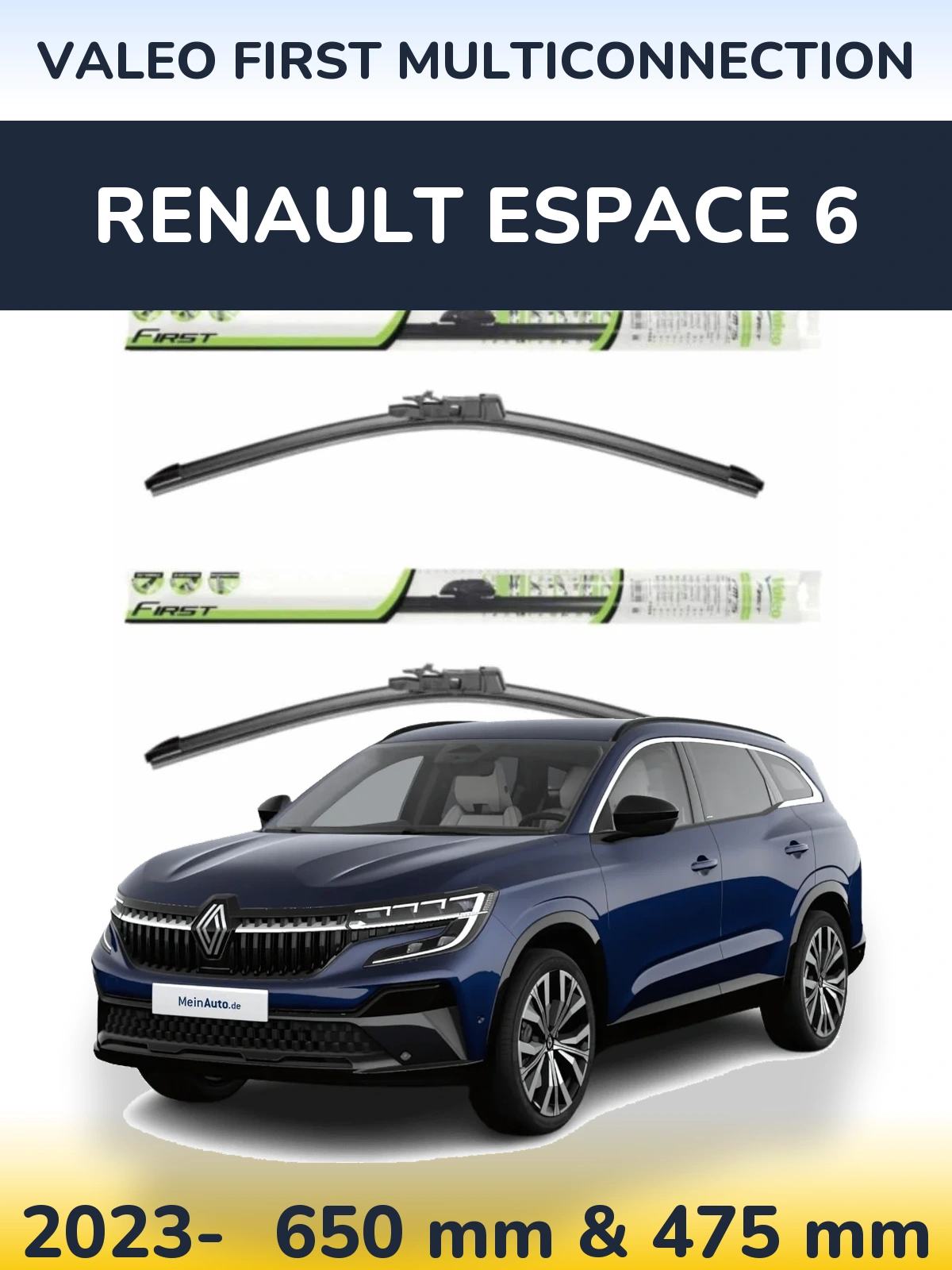 Komplet przednich wycieraczek Valeo First MultiConnection 650 & 475 mm do Renault Espace 6 2023-2026