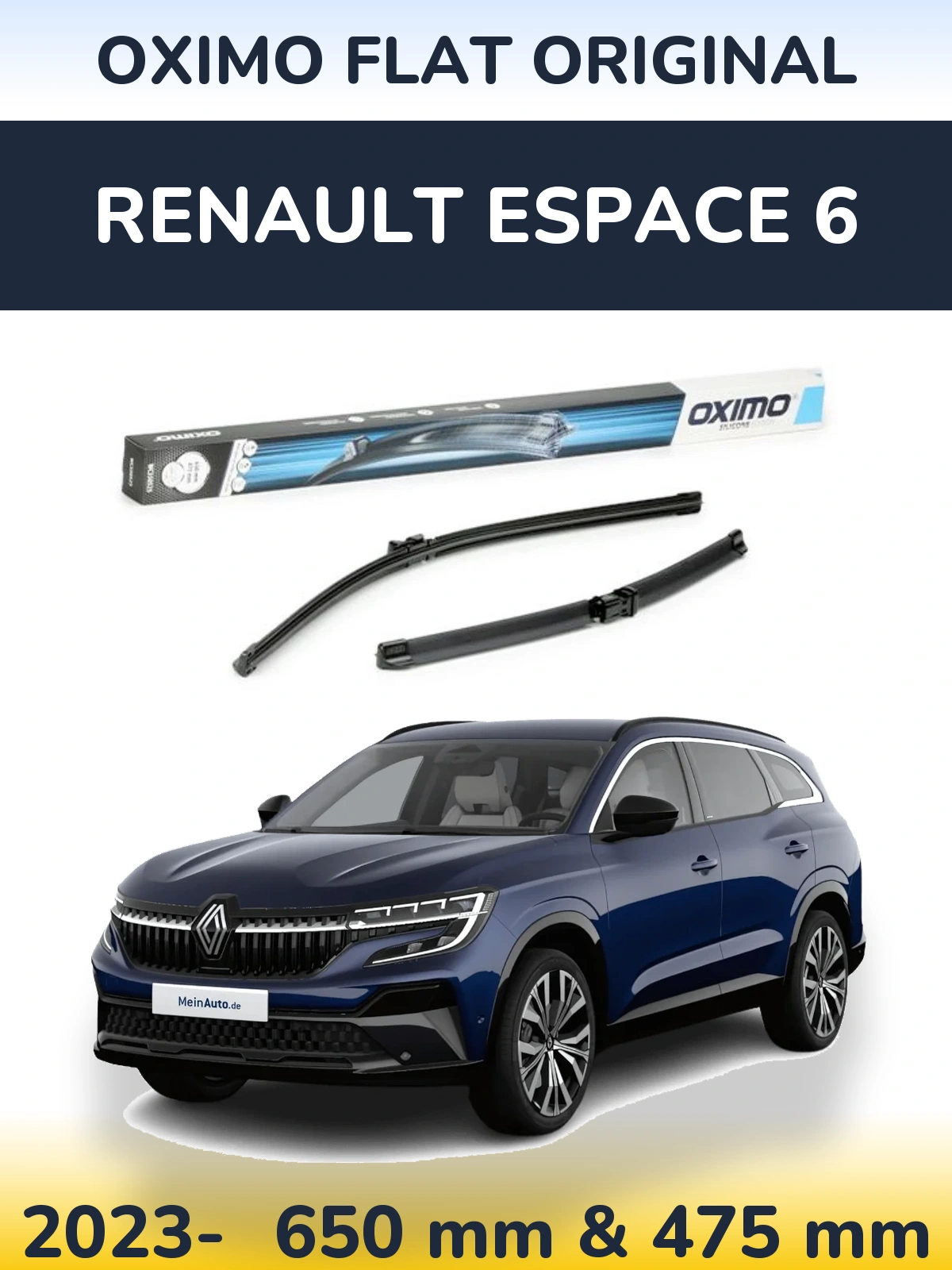 Комплект передних дворников Oximo Flat Original 650 & 475 мм для Renault Espace 6 2023-2026