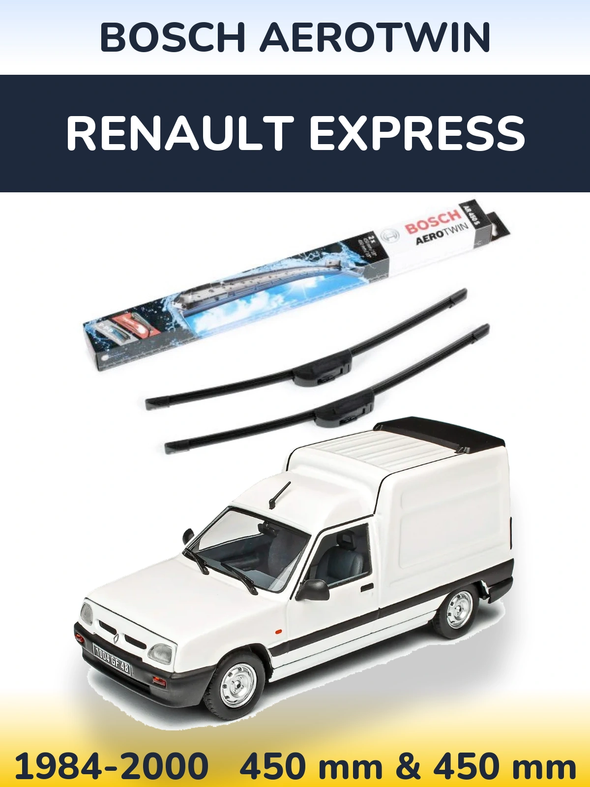 Front wiper blade set BOSCH AeroTwin 450 & 450 mm for Renault Express 1984-2000