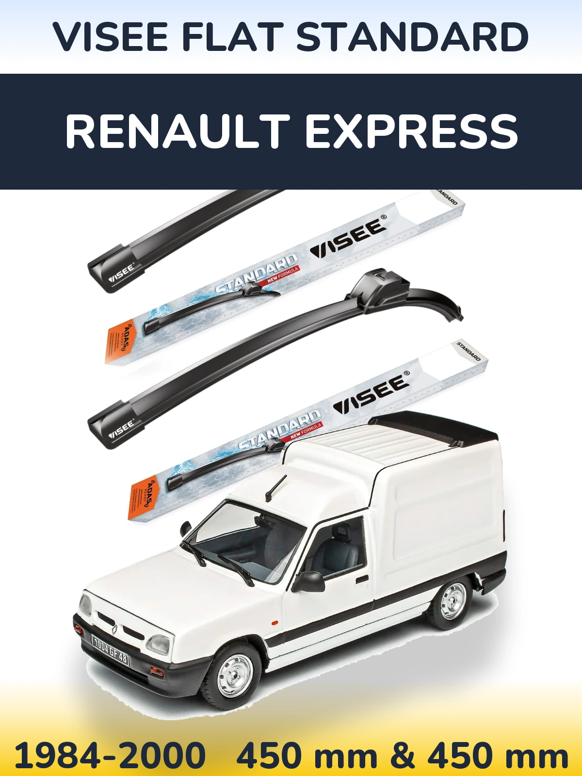 Front wiper blade set VISEE FLAT STANDARD 450 & 450 mm for Renault Express 1984-2000