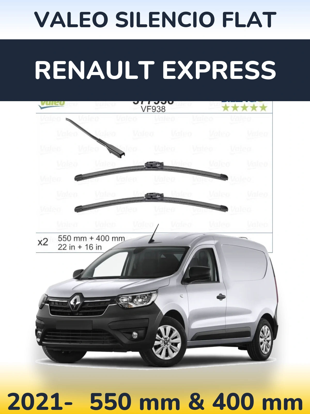 Комплект передніх щіток Valeo Silencio Flat 550 & 400 мм для Renault Express 2021-2026