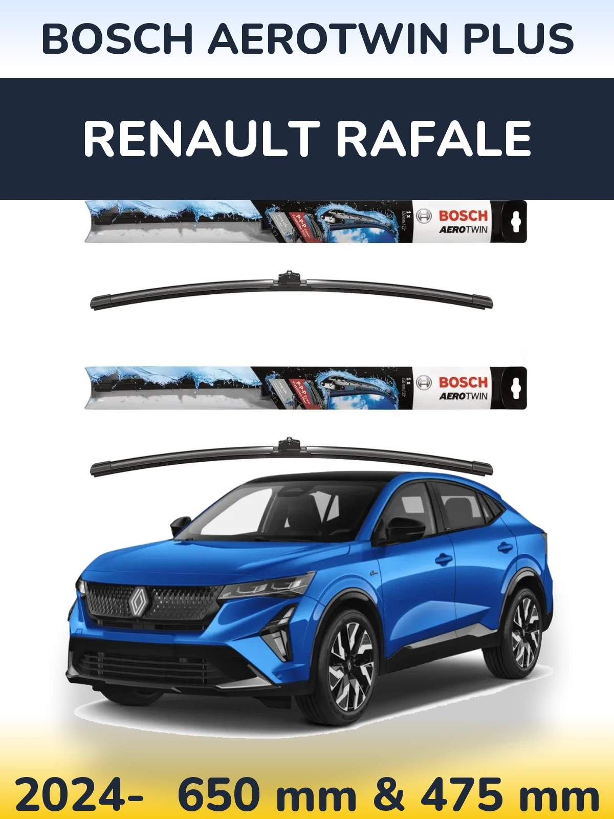 Комплект передніх щіток BOSCH AeroTwin Plus 650 & 475 мм для Renault Rafale 2024-2026
