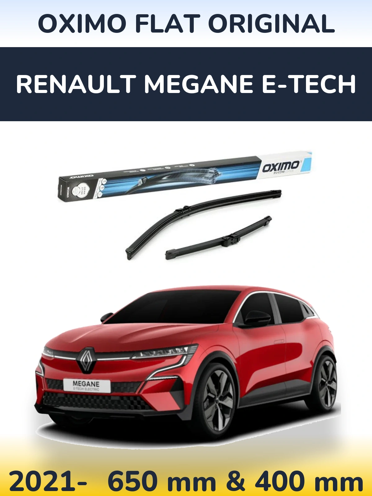 Комплект передних дворников Oximo Flat Original 650 & 375 мм для Renault Megane E-Tech 2021-2026