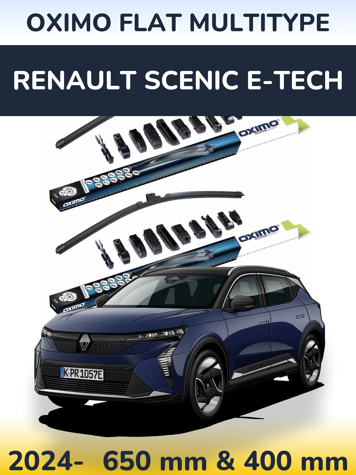 Комплект передних дворников Oximo Flat MultiТипe 650 & 400 мм для Renault Scenic E-Tech 2024-2026