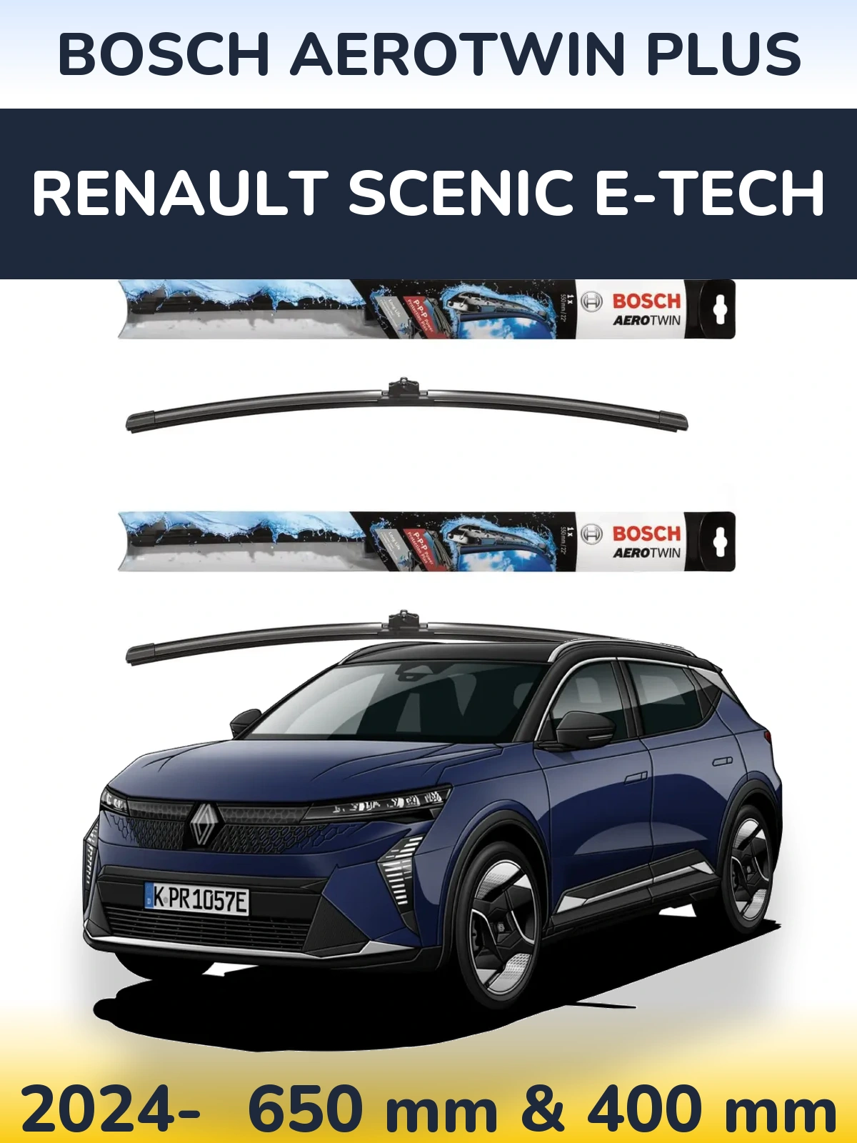 Комплект передних дворников BOSCH AeroTwin Plus 650 & 400 мм для Renault Scenic E-Tech 2024-2026