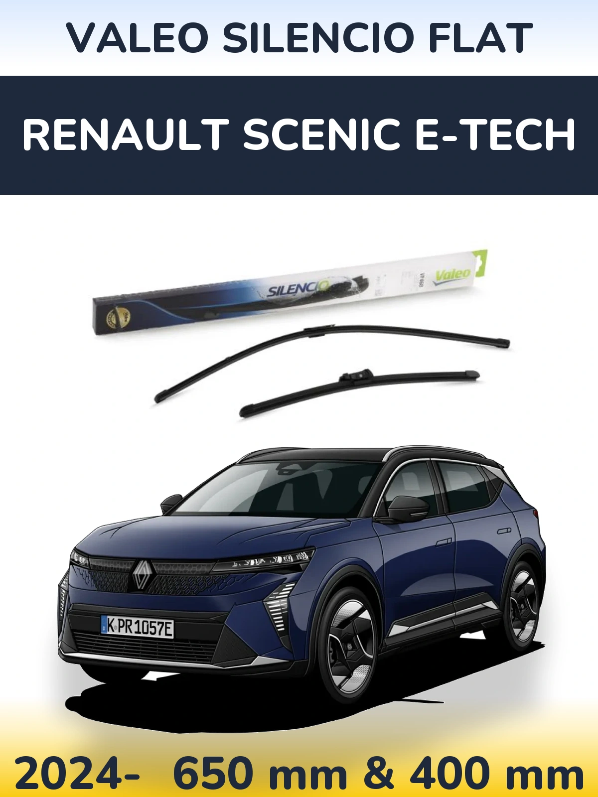 Front wiper blade set Valeo Silencio Flat 650 & 400 mm for Renault Scenic E-Tech 2024-2026