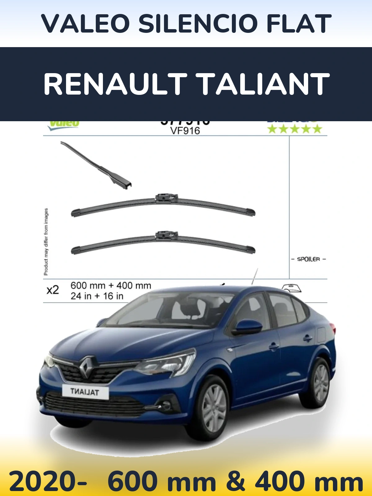 Komplet przednich wycieraczek Valeo Silencio Flat 600 & 400 mm do Renault Taliant 2020-2026