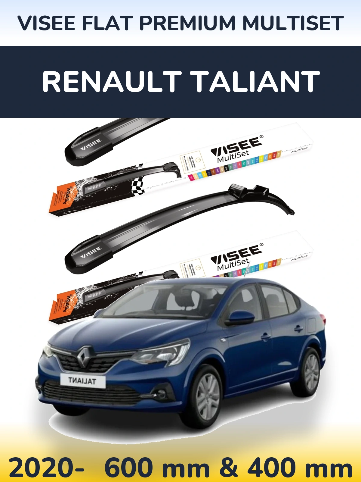 Komplet przednich wycieraczek VISEE FLAT PREMIUM MultiSet 600 & 400 mm do Renault Taliant 2020-2026