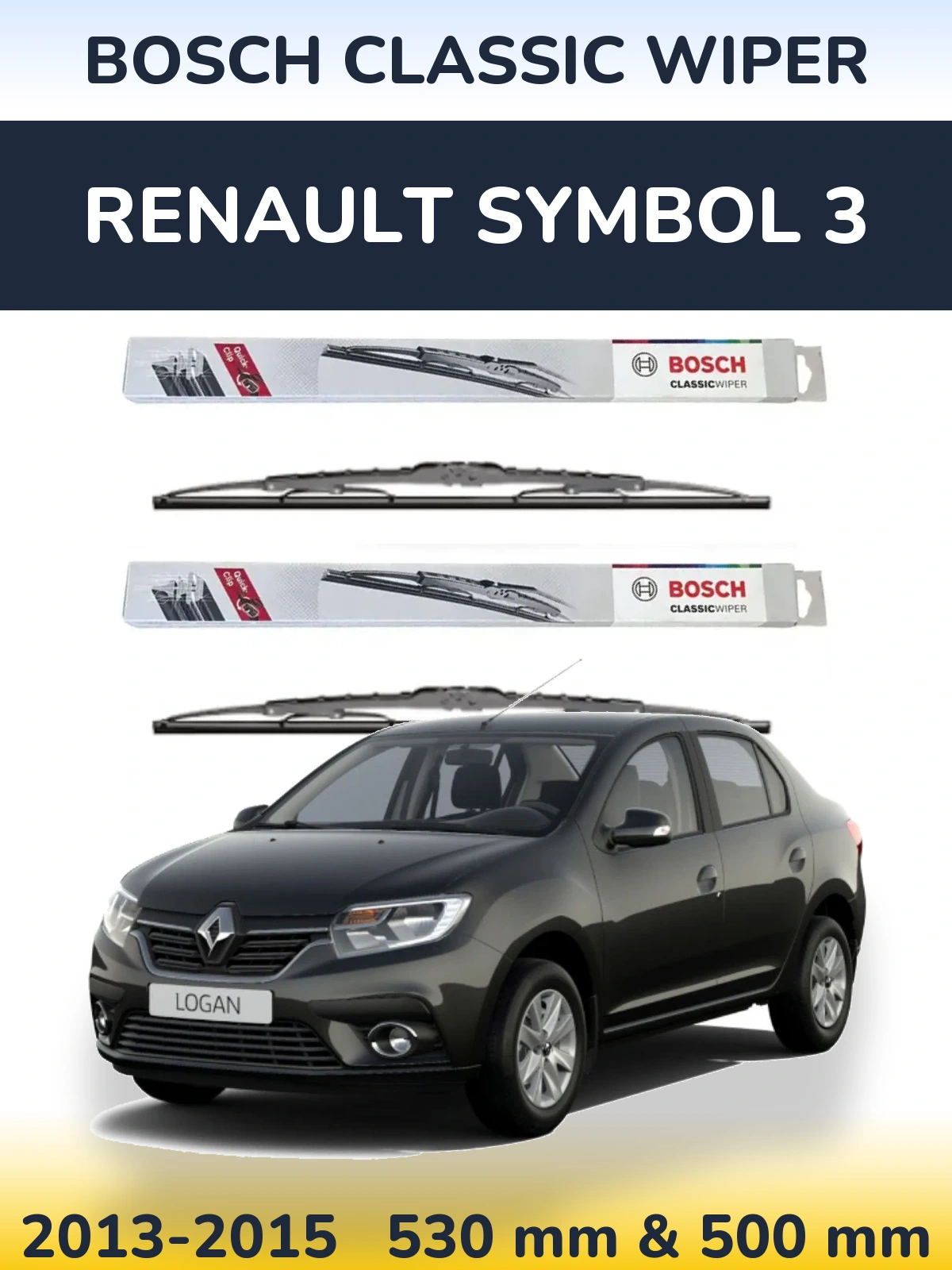 Komplet przednich wycieraczek BOSCH Classic Wiper 530 & 500 mm do Renault Symbol 3 2013-2015