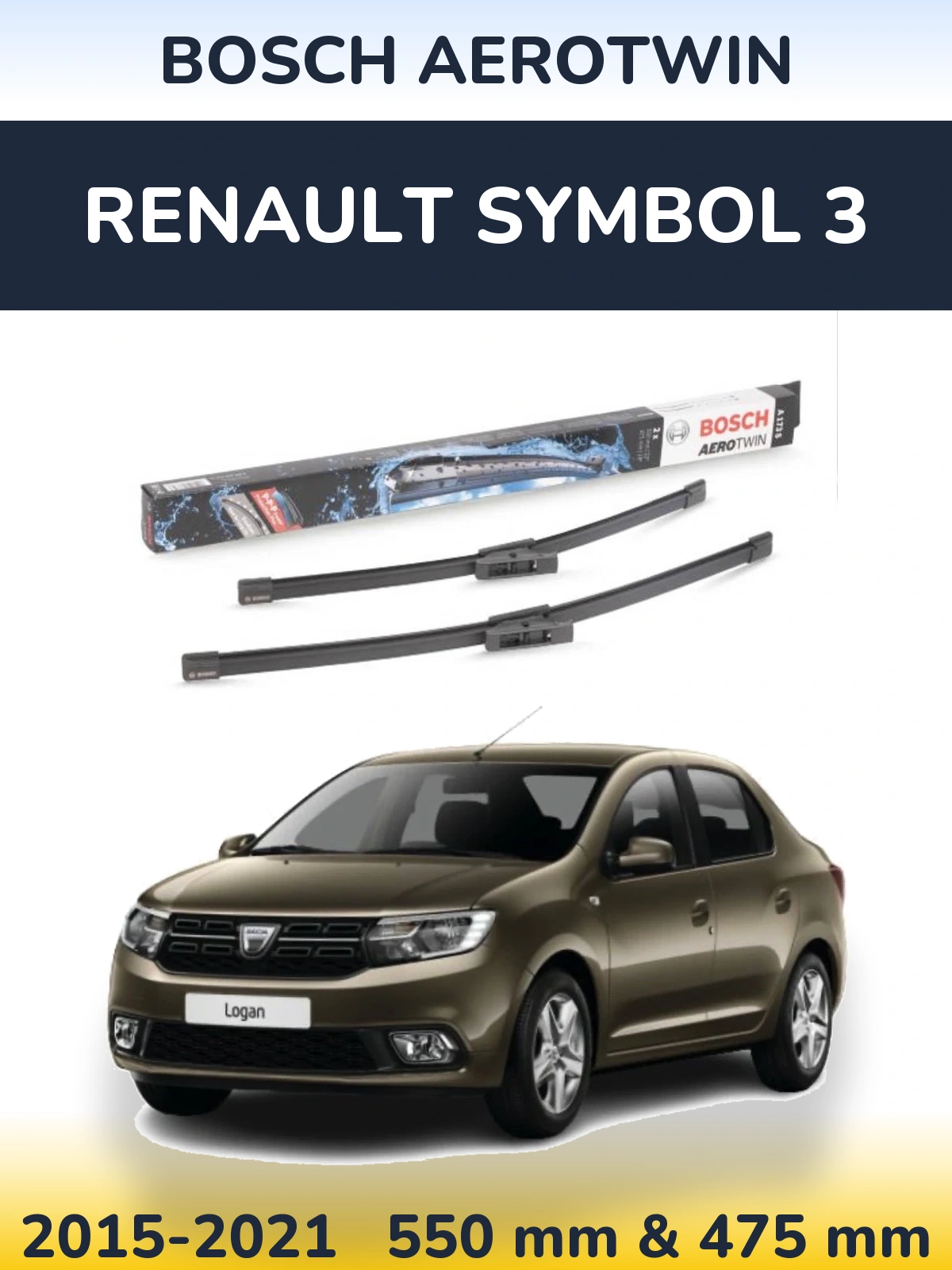 Front wiper blade set BOSCH AeroTwin 550 & 475 mm for Renault Symbol 3 2015-2021