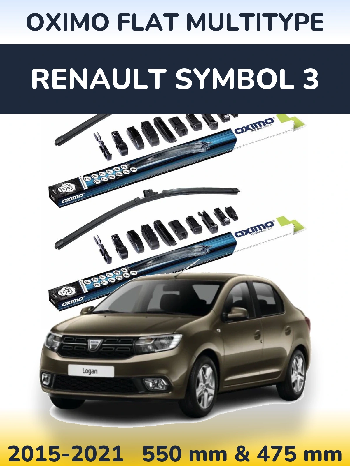 Komplet przednich wycieraczek Oximo Flat MultiType 550 & 475 mm do Renault Symbol 3 2015-2021