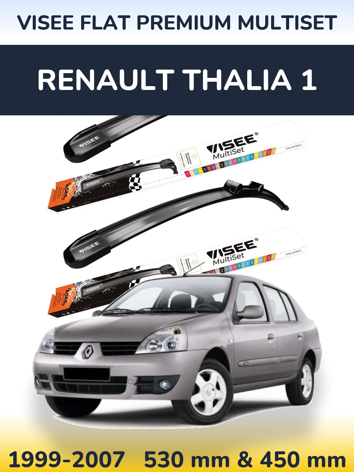 Komplet przednich wycieraczek VISEE FLAT PREMIUM MultiSet 530 & 450 mm do Renault Thalia 1 1999-2007