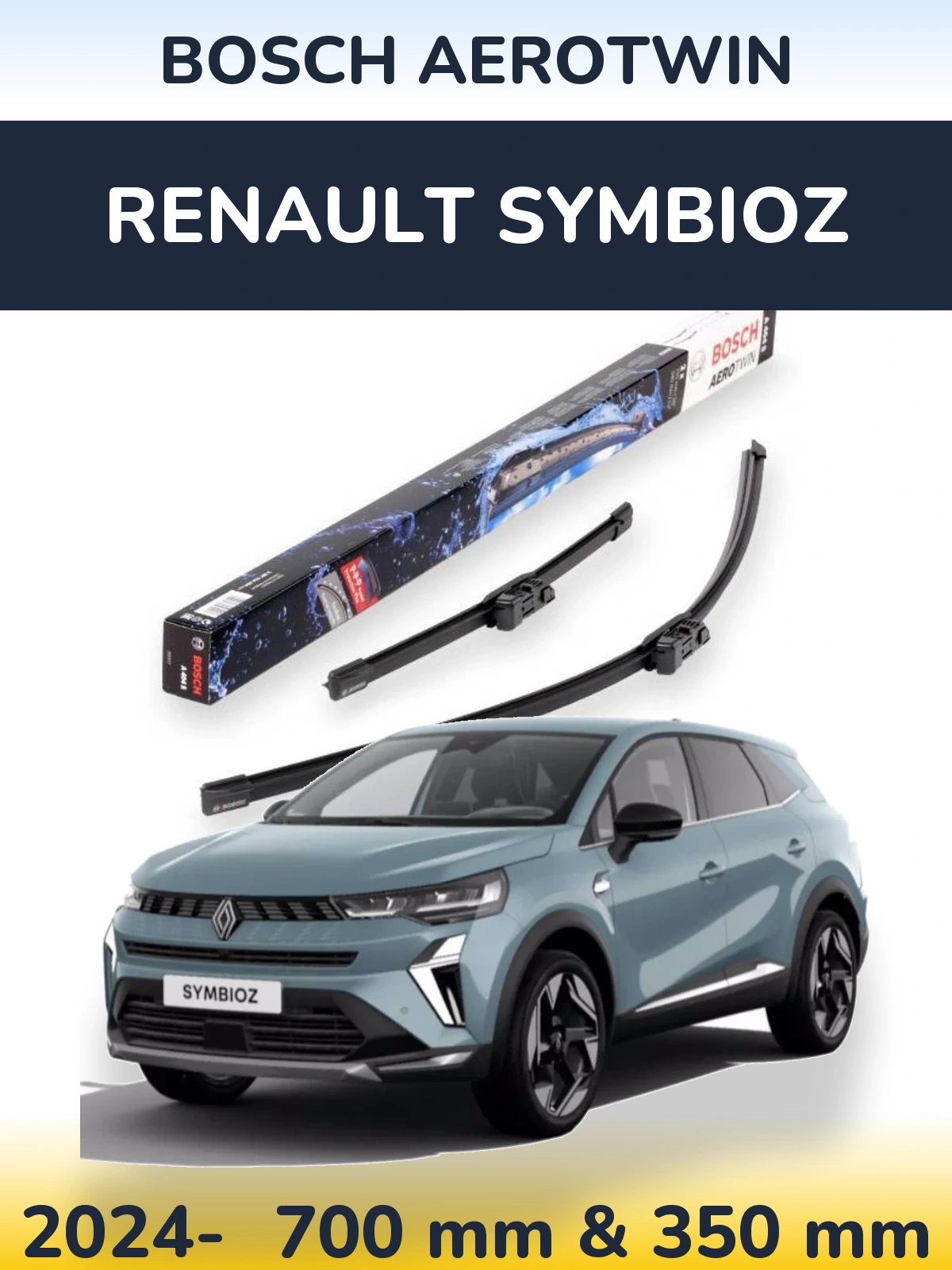Комплект передних дворников BOSCH AeroTwin 700 & 350 мм для Renault Symbioz 2024-2026