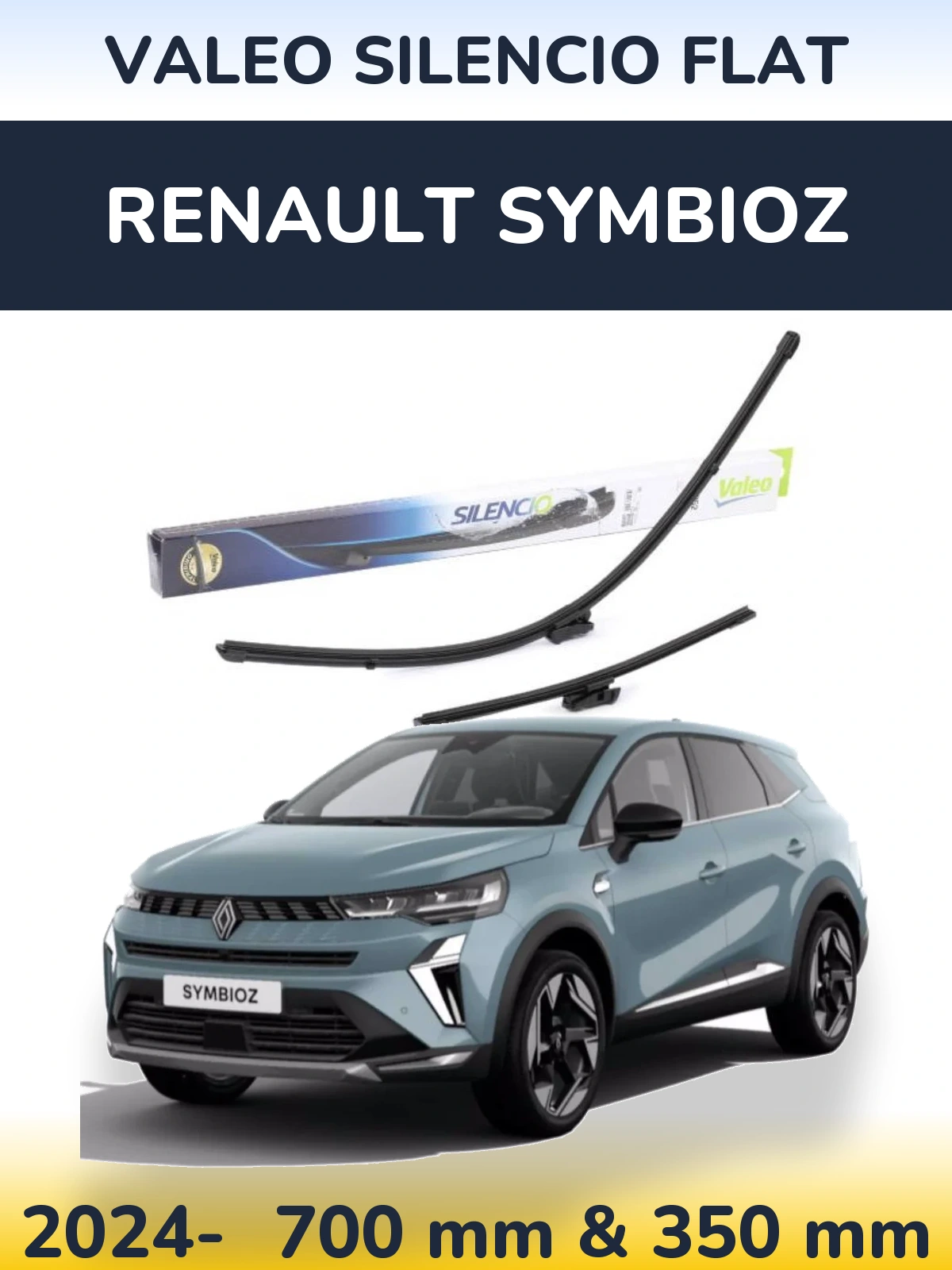 Komplet przednich wycieraczek Valeo Silencio Flat 700 & 350 mm do Renault Symbioz 2024-2026