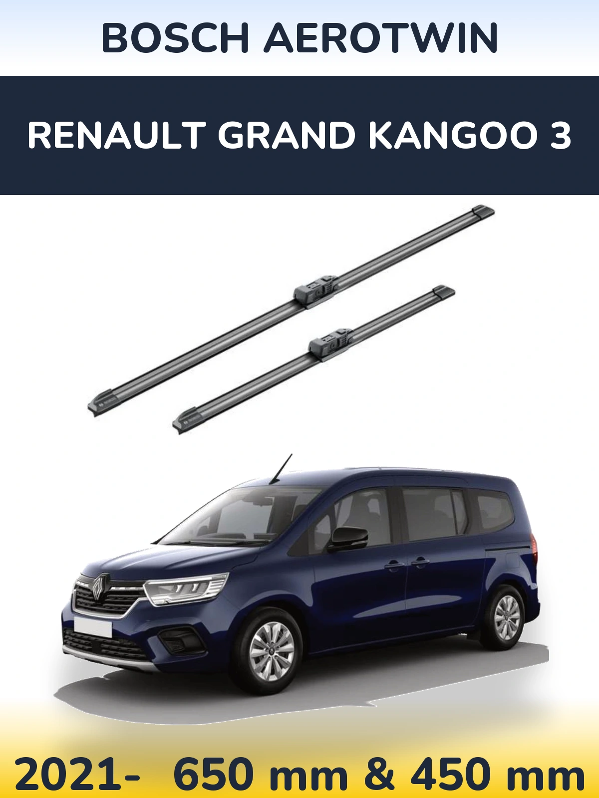 Komplet przednich wycieraczek BOSCH AeroTwin 650 & 450 mm do Renault Grand Kangoo 3 2021-2026