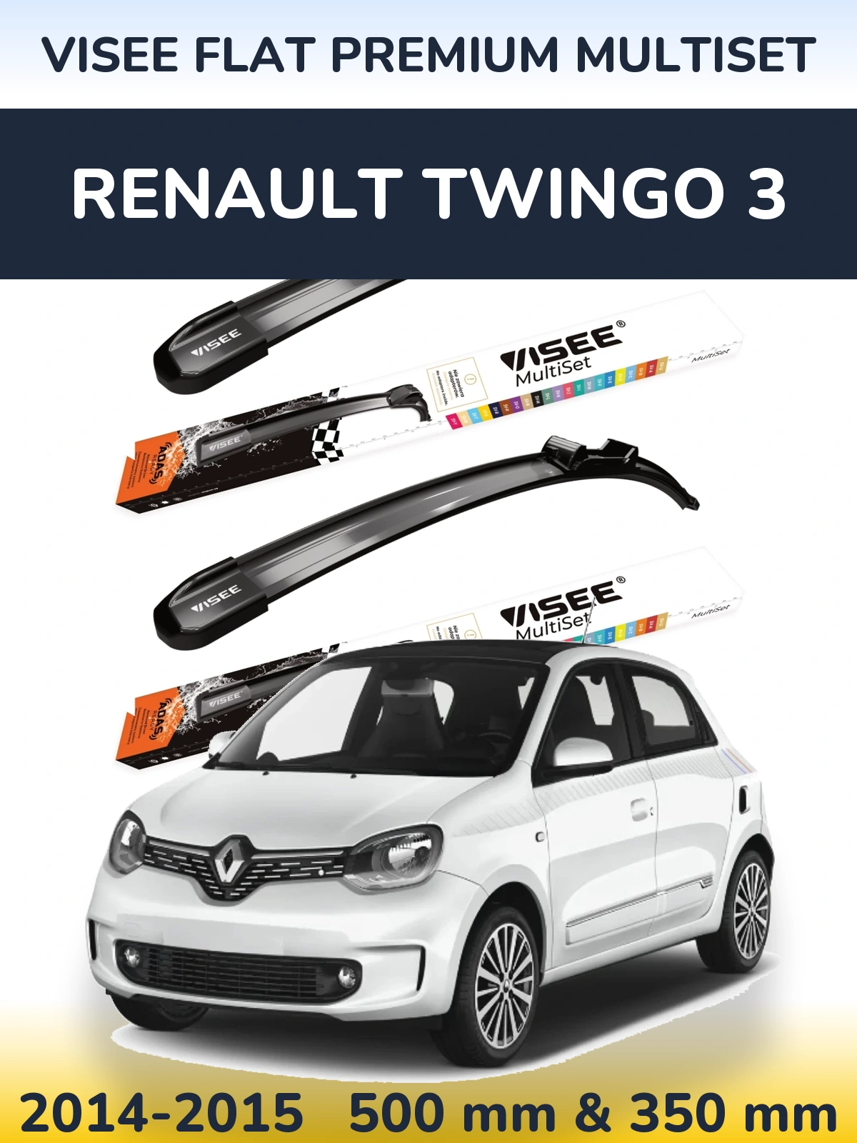 Комплект передних дворников VISEE FLAT PREMIUM MultiSet 500 & 350 мм для Renault Twingo 3 2014-2015